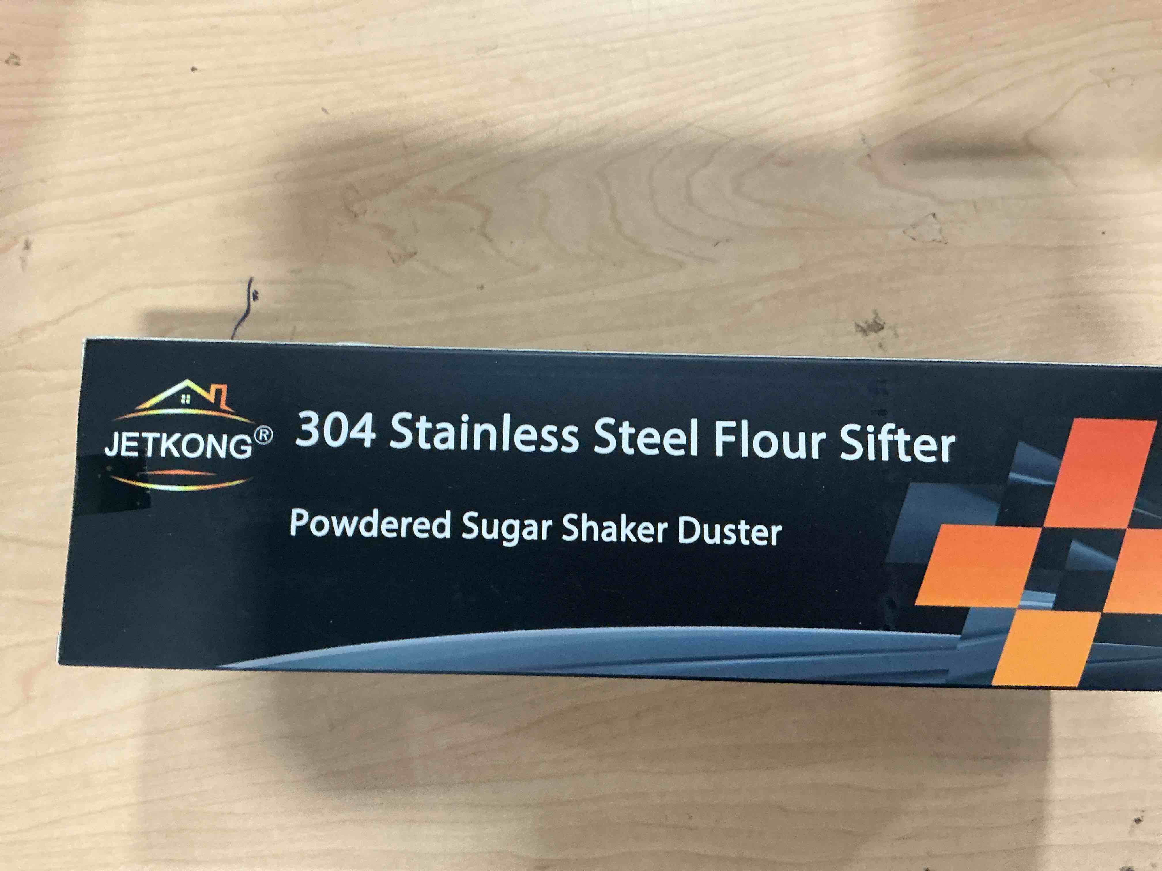 Condition photo showing New/Like New for flour sifter, 2 pcs sifter for baking, 304 stainless steel powdered sugar shaker duster for sugar flour spices tea strainers (half-hole & full-hole)