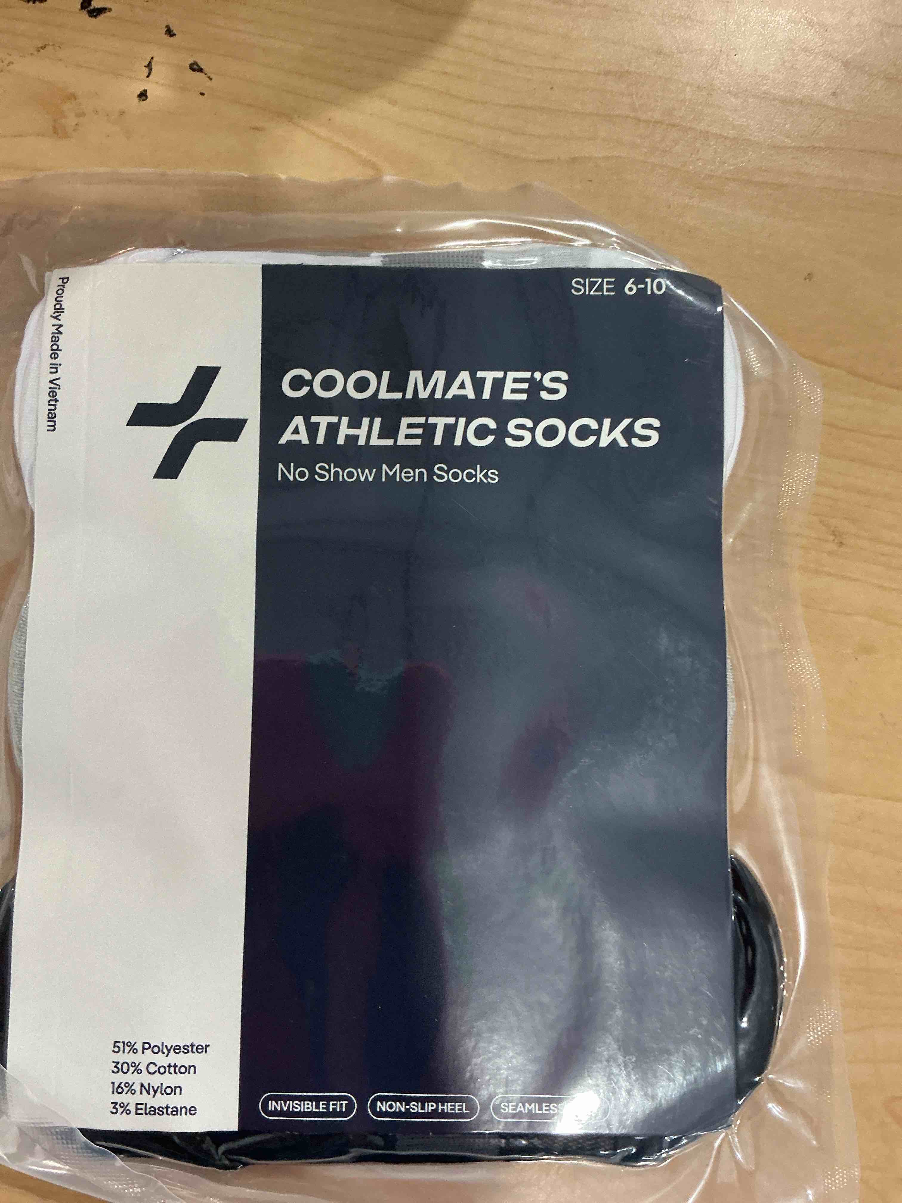 Condition photo showing New/Like New for coolmate global 6 pack no show men socks, low cut ankle sock moisture wicking 6-10 black/white/grey
