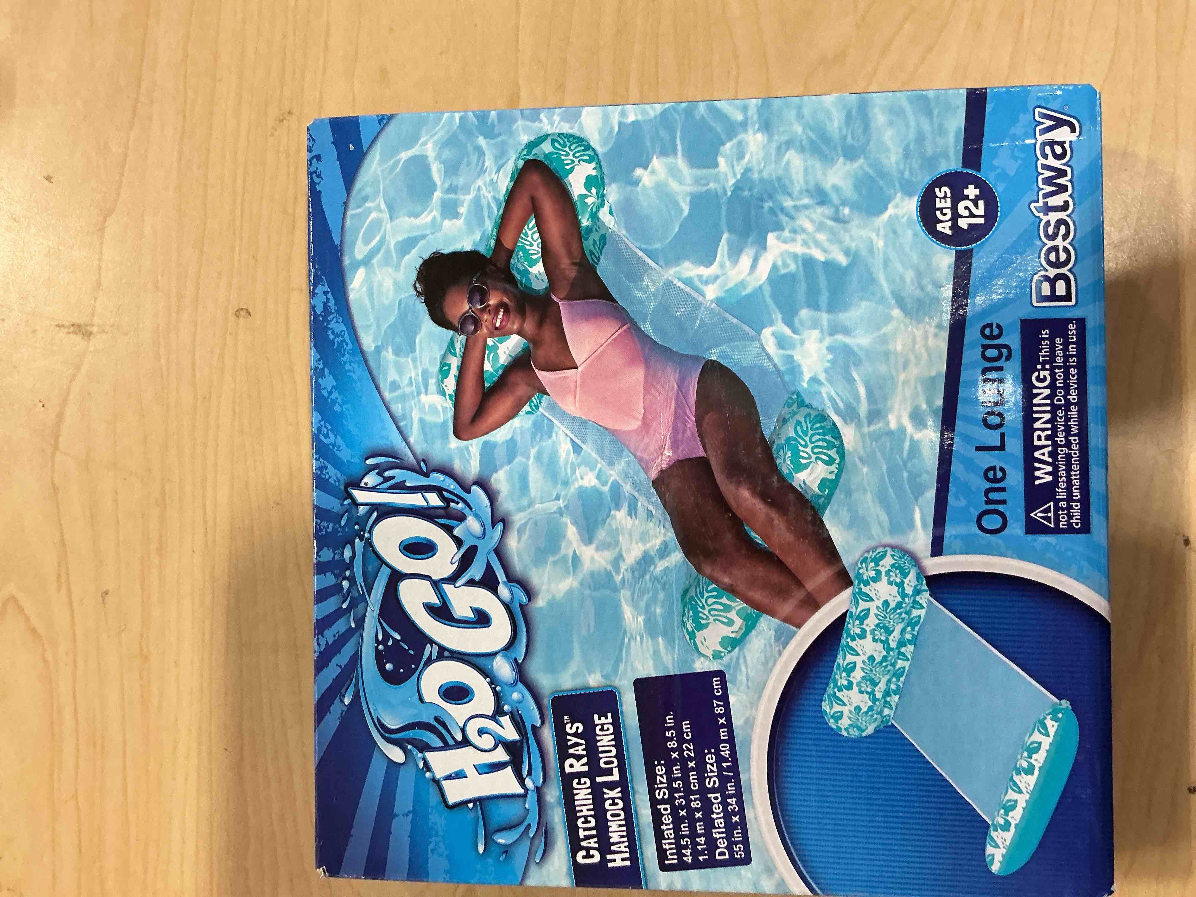 Condition photo showing New/Like New for inflatable water hammock floaties for adults – premium fabric pool float lounger with mesh seat – floating pool hammock for adults
