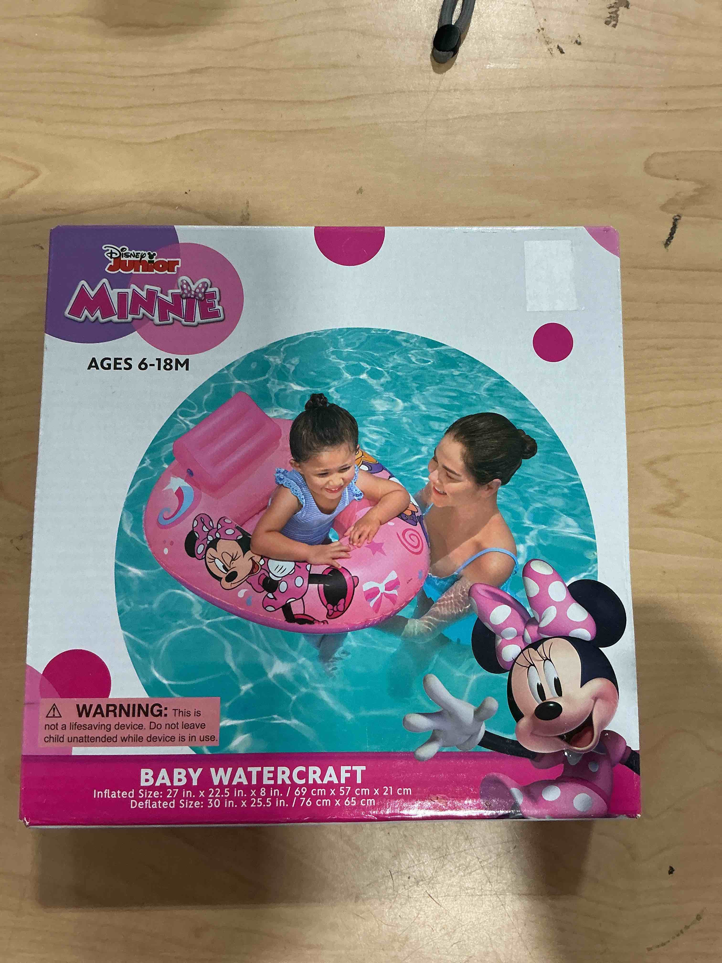 Condition photo showing New/Like New for disney jr minnie mouse baby watercraft boat pink bestway 6-18m