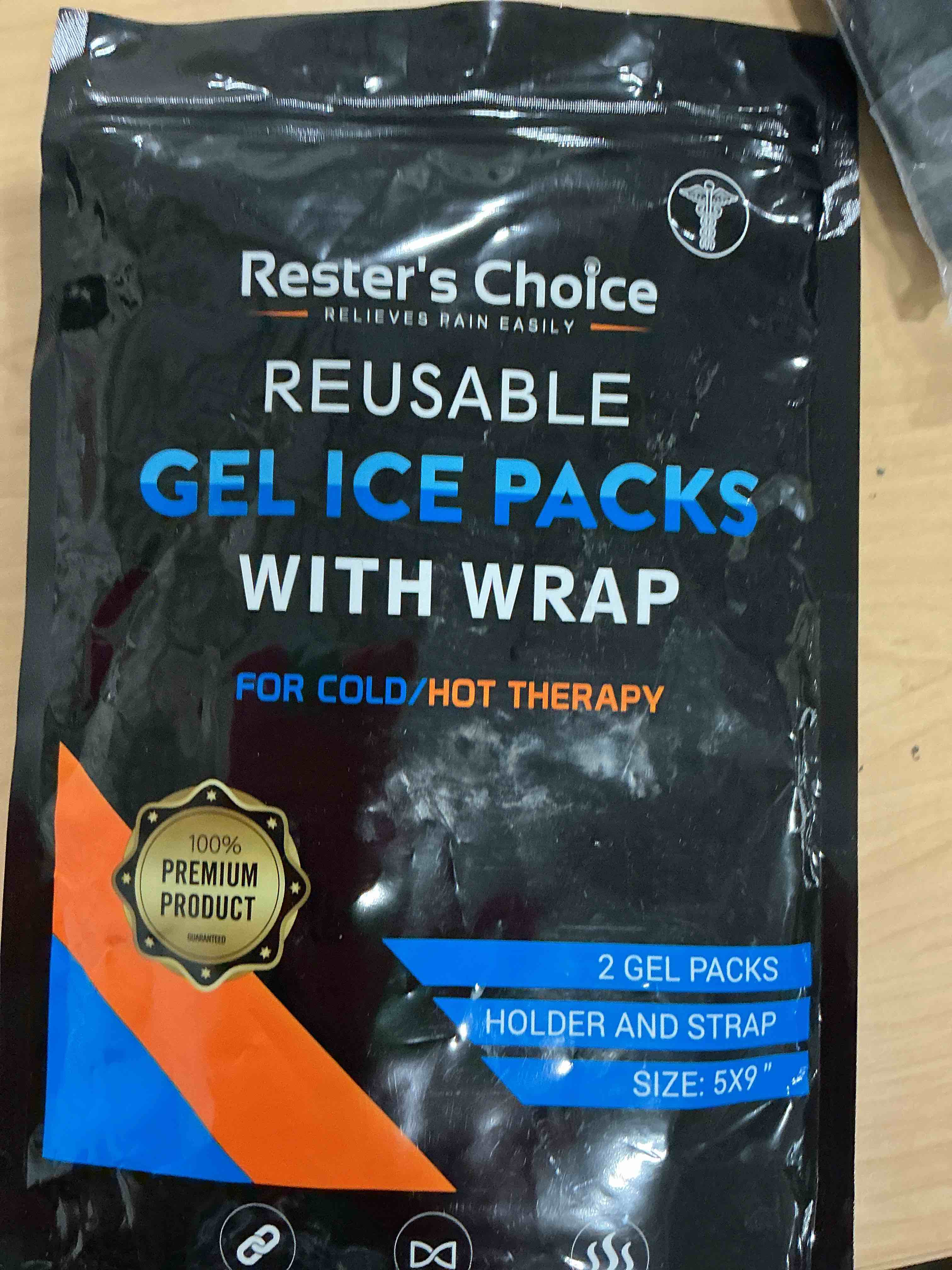 Condition photo showing New/Like New for 2 soft gel ice packs for injuries reusable with extra comfy adjustable cold pack wrap, flexible hot and cold compress 5x9 inch (pack of 2)