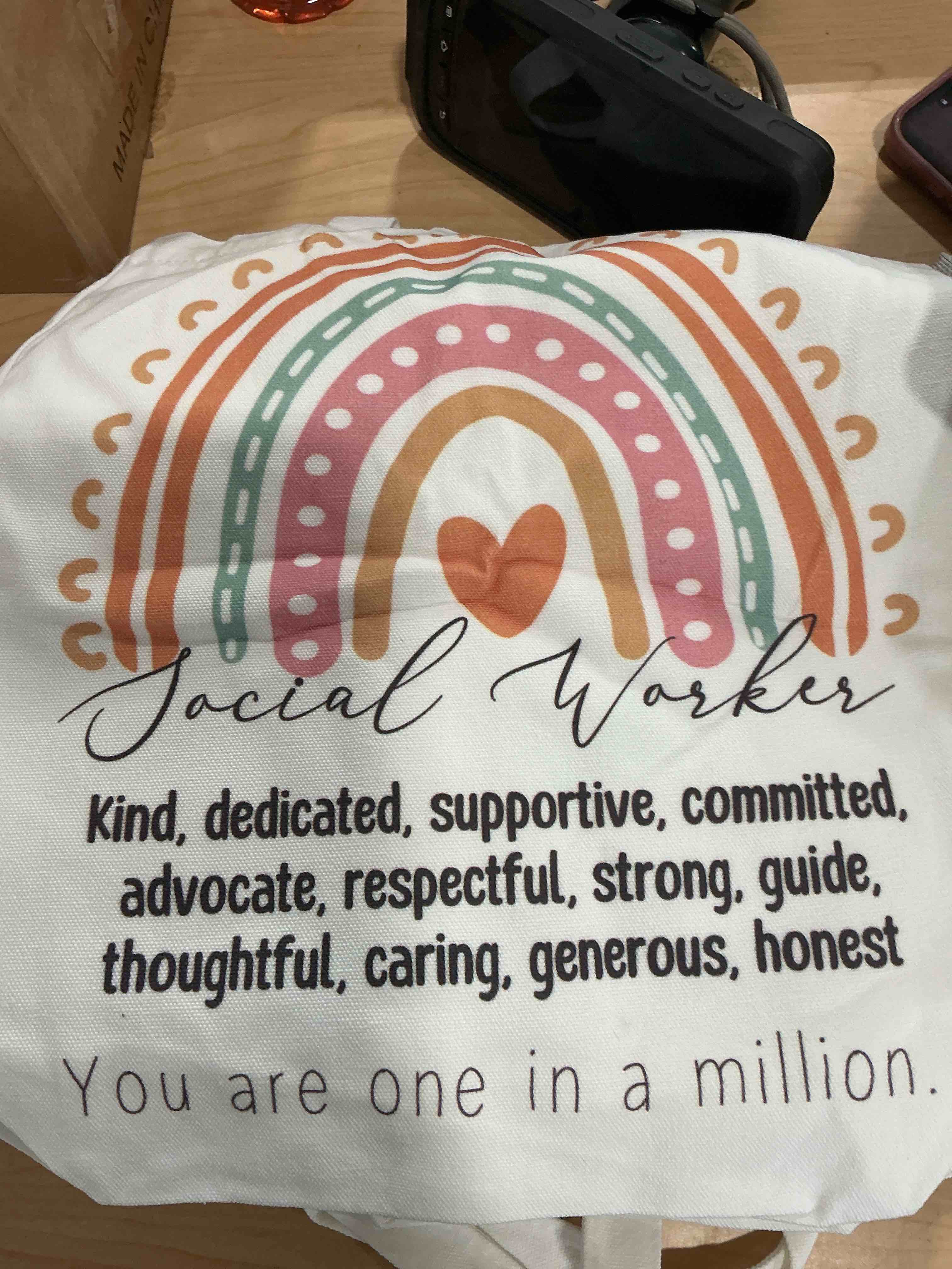 Condition photo showing New/Like New for paterr 6 pcs social worker appreciation gift canvas tote bags bulk thank you bags with zipper office supplies coworker gifts for msw volunteer students teacher nurse party favors