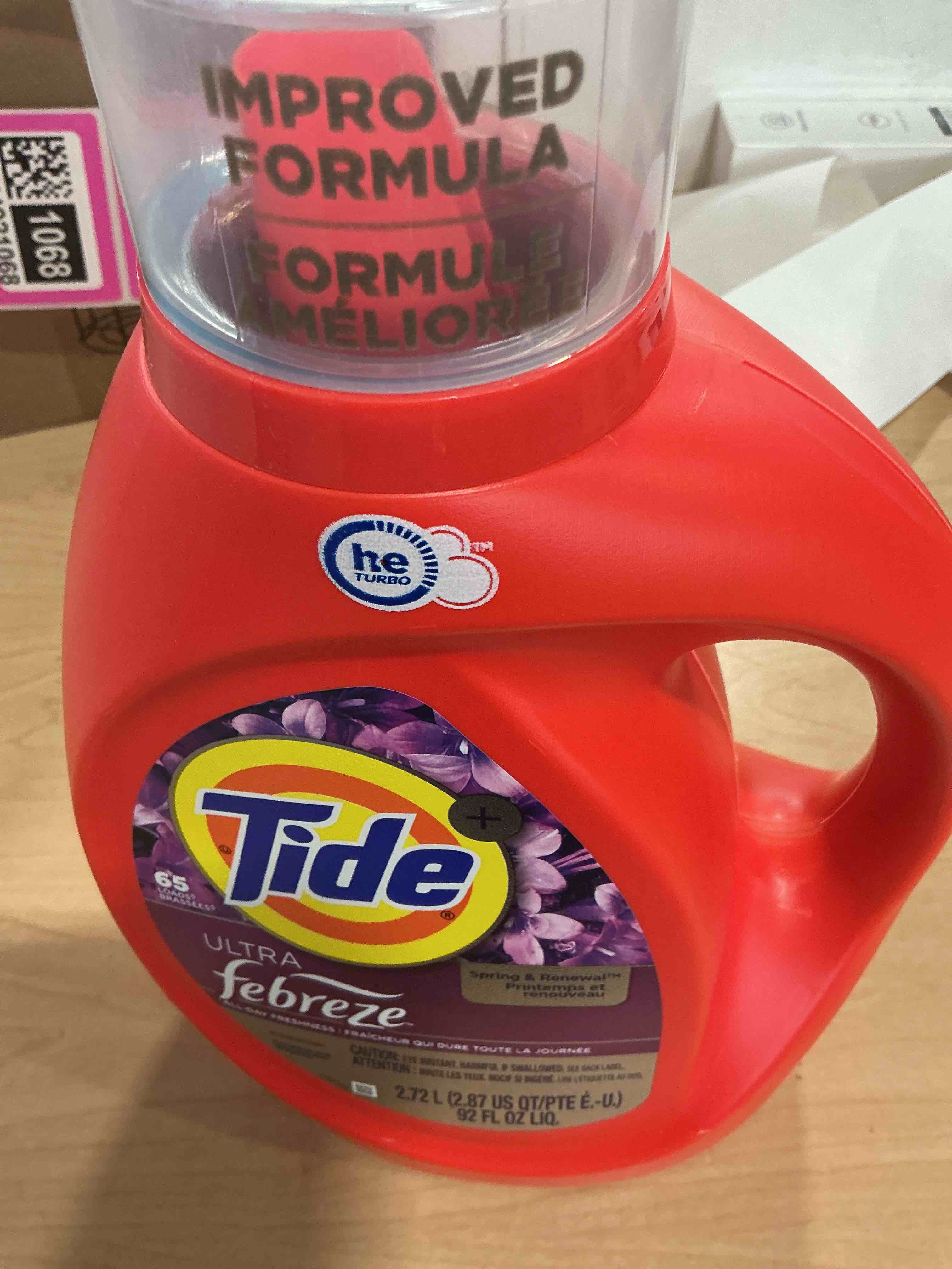 Condition photo showing New/Like New for tide ultra febreze liquid laundry detergent, spring and renewal scent, 92 fl oz, 65 loads, laundry detergent liquid with all-day freshness