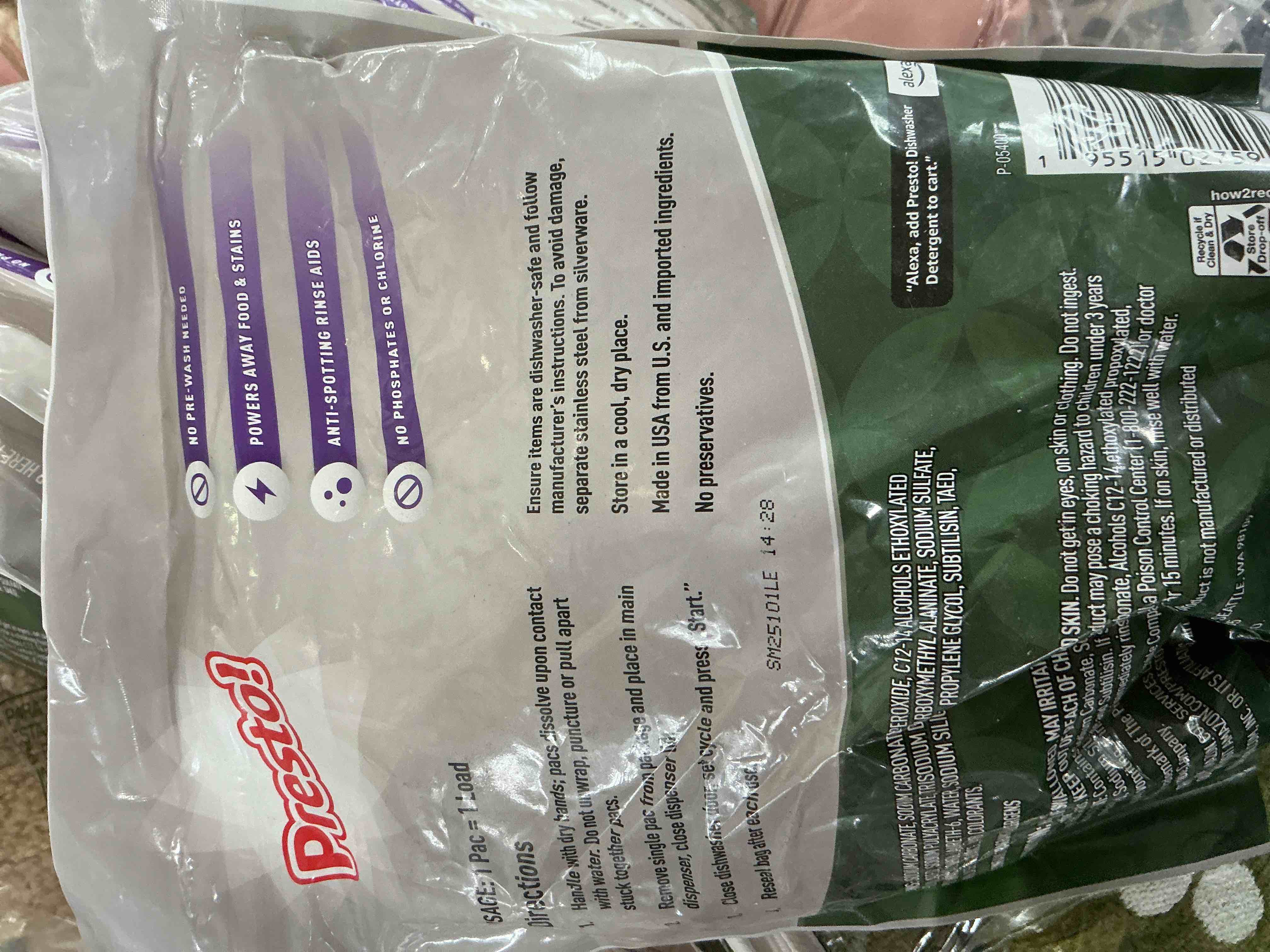 Condition photo showing New/Like New for amazon brand - presto! triple action dishwasher pacs, lemon scent, 70 count