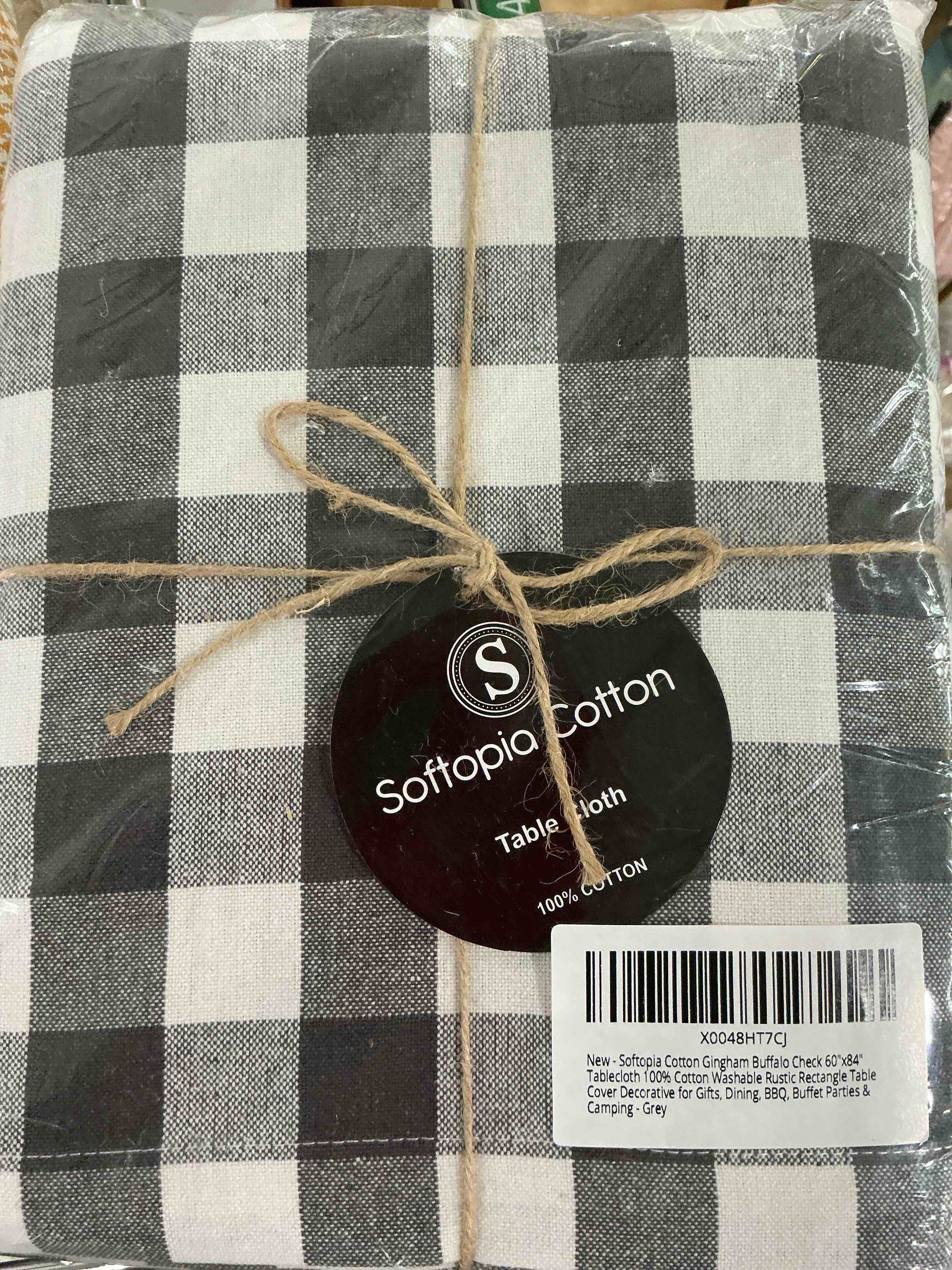Condition photo showing New/Like New for buffalo plaid check 60"x84" tablecloth 100% cotton washable rustic rectangle table cover decorative for gifts, dining, bbq, buffet parties & camping - navy