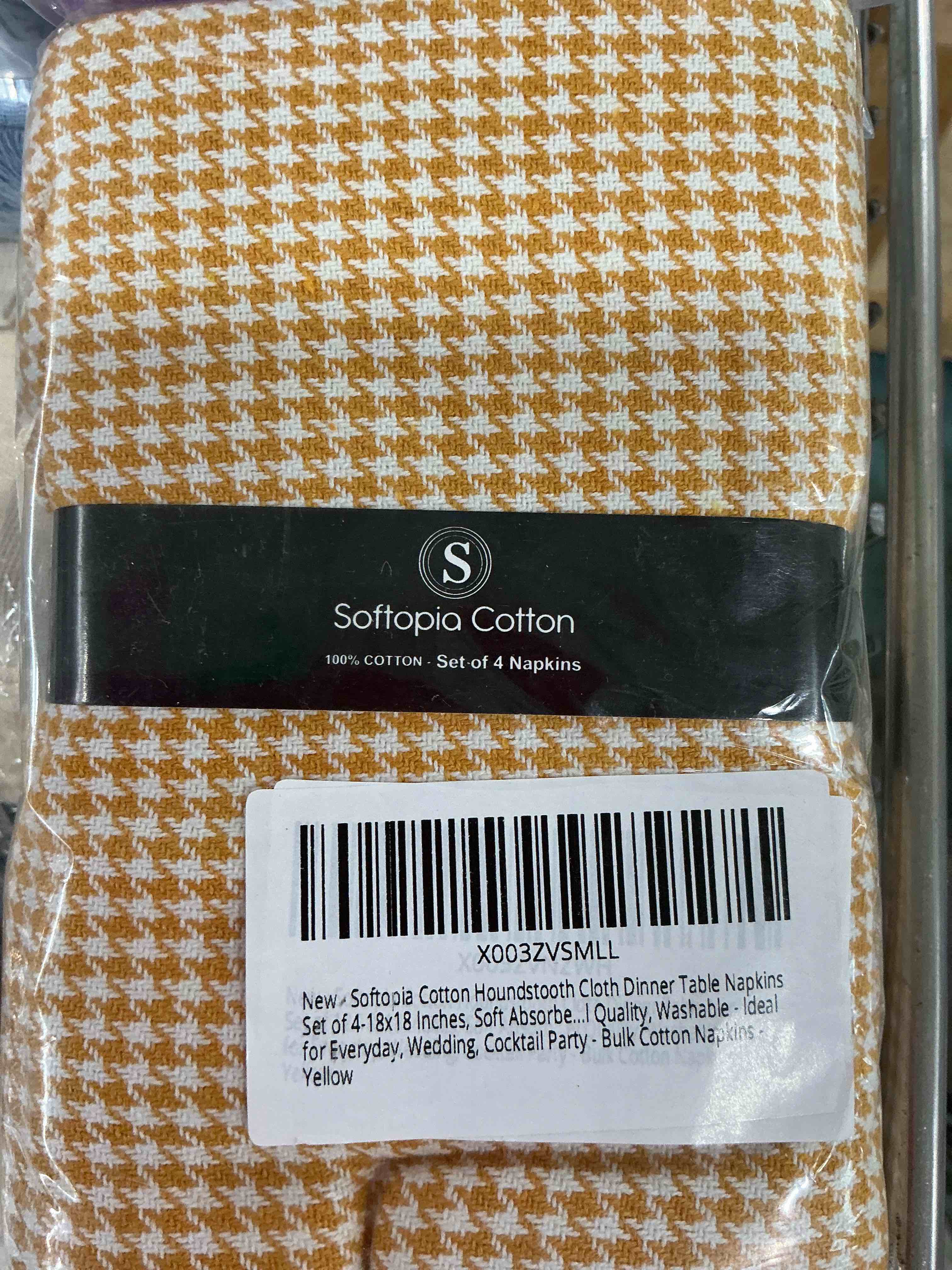 Condition photo showing New/Like New for napkin 100% cotton 18 inch x 18 inch dinner napkins, decorative washable houndstooth check cloth napkin set of 4 for dining, buffet parties & camping - mustard yellow