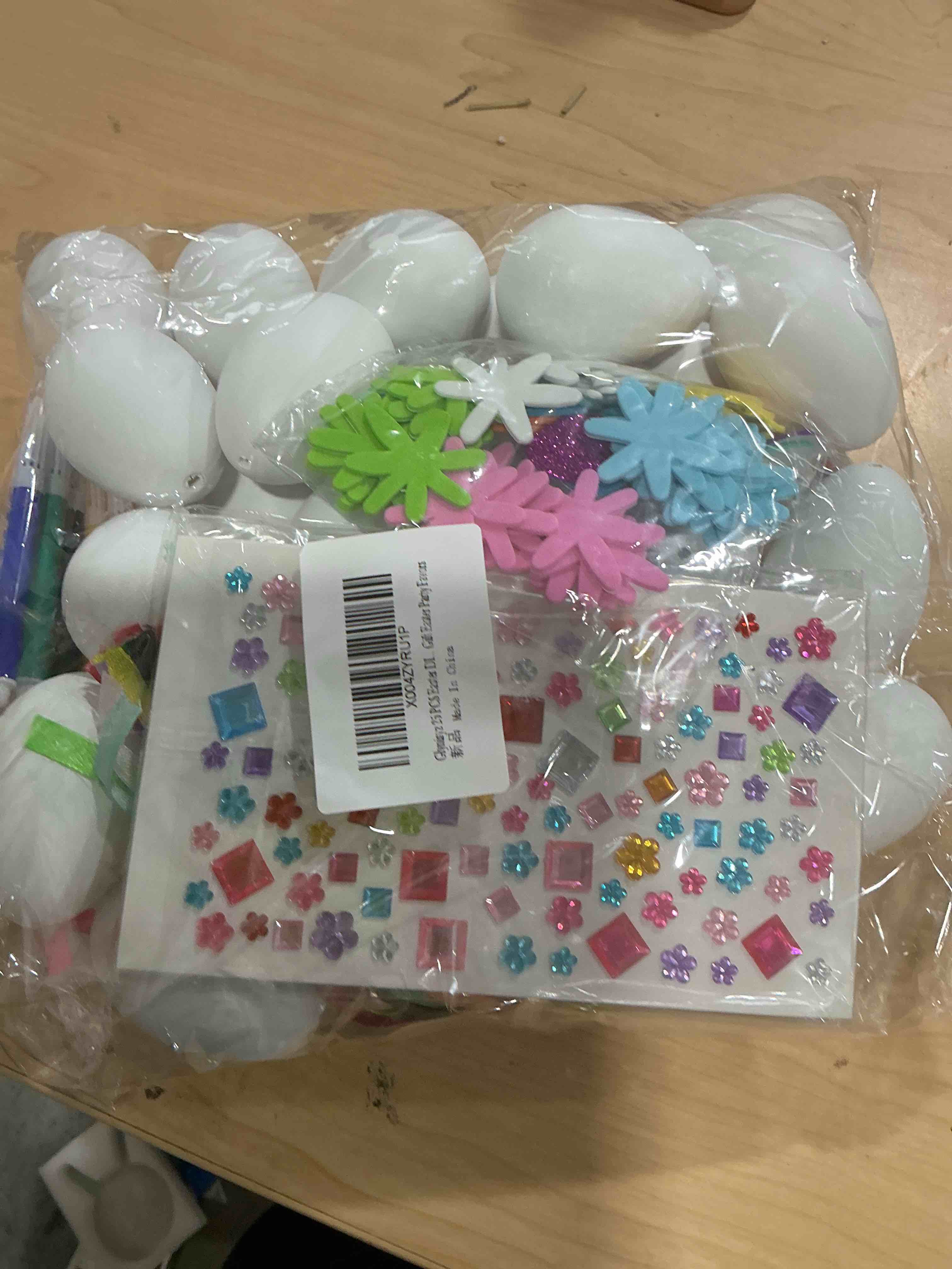 Condition photo showing New/Like New for glynisyz 25 pcs easter diy eggs,diy glitter gem foam easter eggs hanging decorations craft kit with rope diy painting decorating basket fillers gift easter party favors