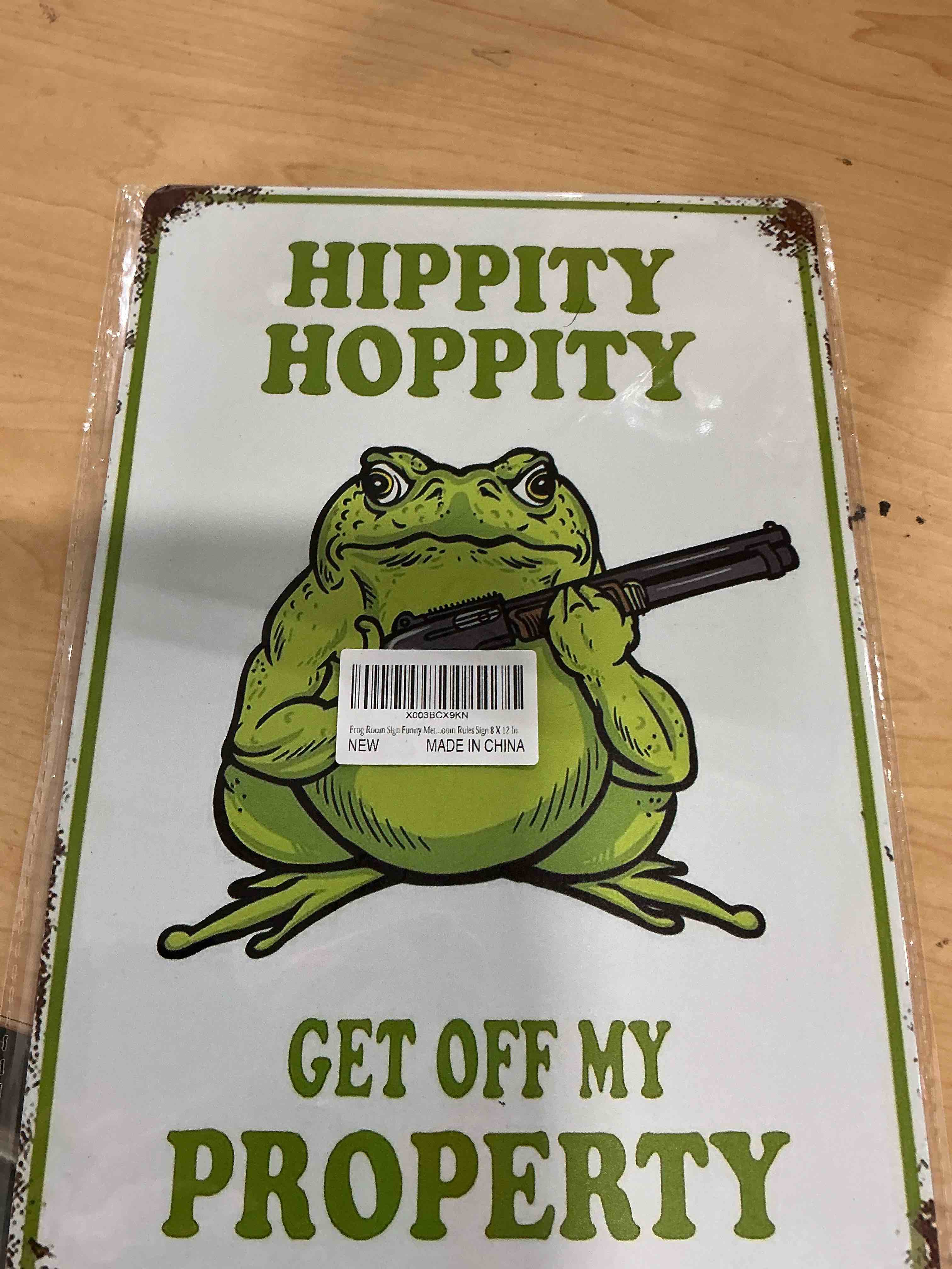 Condition photo showing Brand New for frog room sign funny frog bedroom door decor vintage metal tin signs hippity hoppity get of my property sign no trespassing signs warning sign retro frogs wall decor aesthetic for home mushroom decorations room rules sign house stuff garden bathroom sign decor 8 x 12 in 033