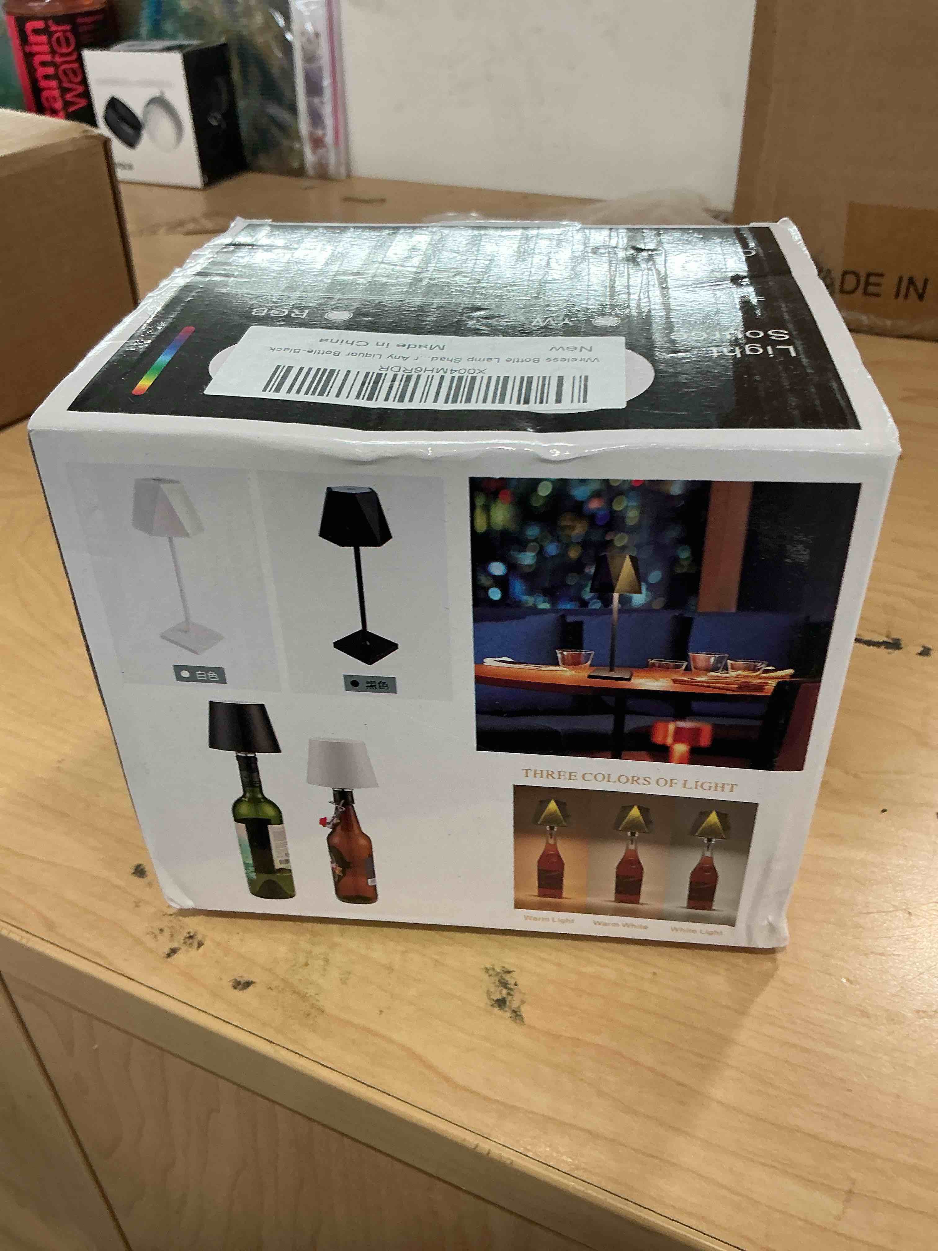 Condition photo showing Brand New for 2 pack wireless bottle lamp, wireless bottle lamp shade with 3 color temperature, rechargeable stepless dimming led wine bottle lights for any bottle, desk lamp for bedroom restaurant bar - black