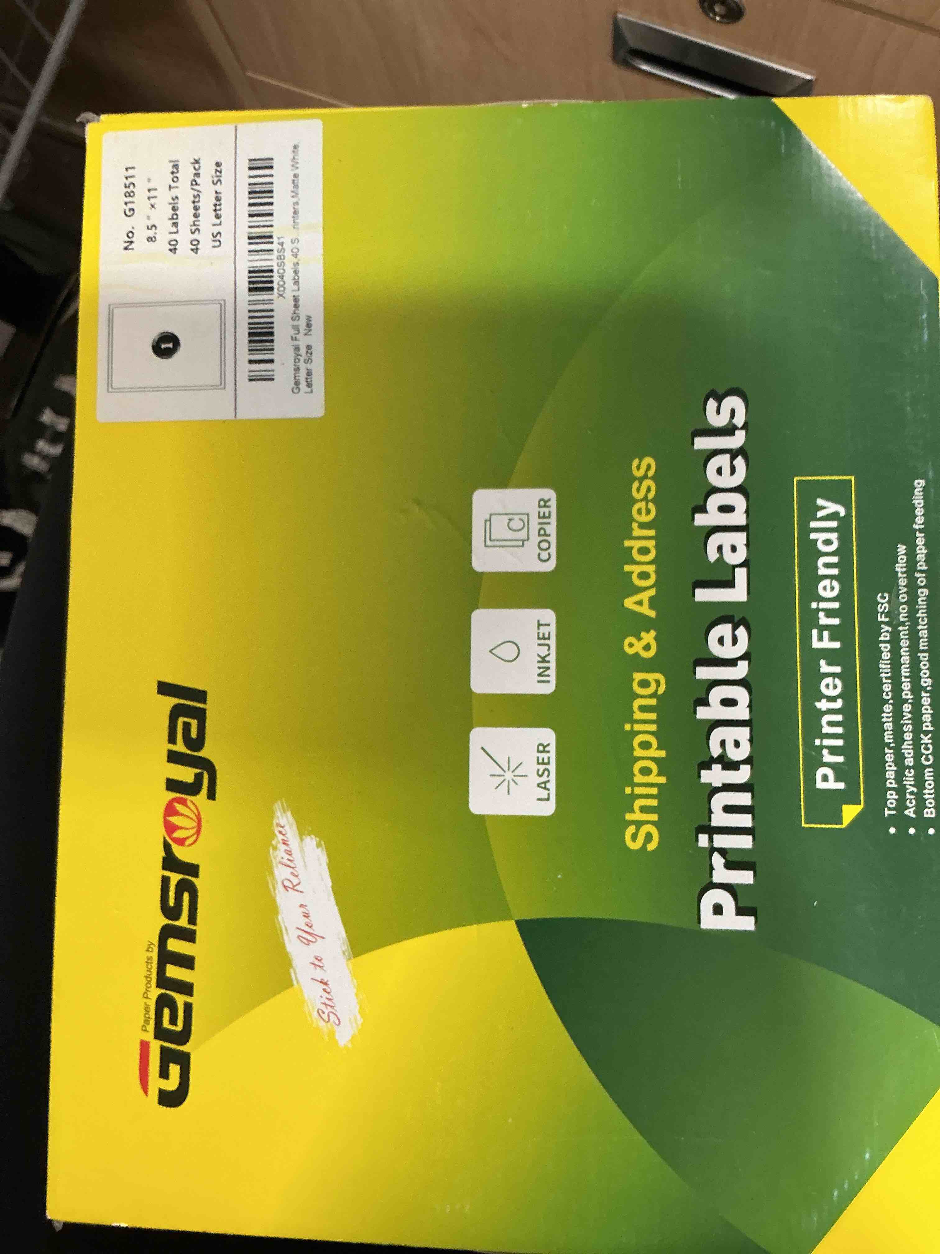 Condition photo showing Brand New for 8.5"×11" full sheet shipping labels printable,8.5×11 inch white matte address label stickers for laser/inkjet printer,full page large mailing sticker paper, 40 blank labels in total white 8.5"×11"
