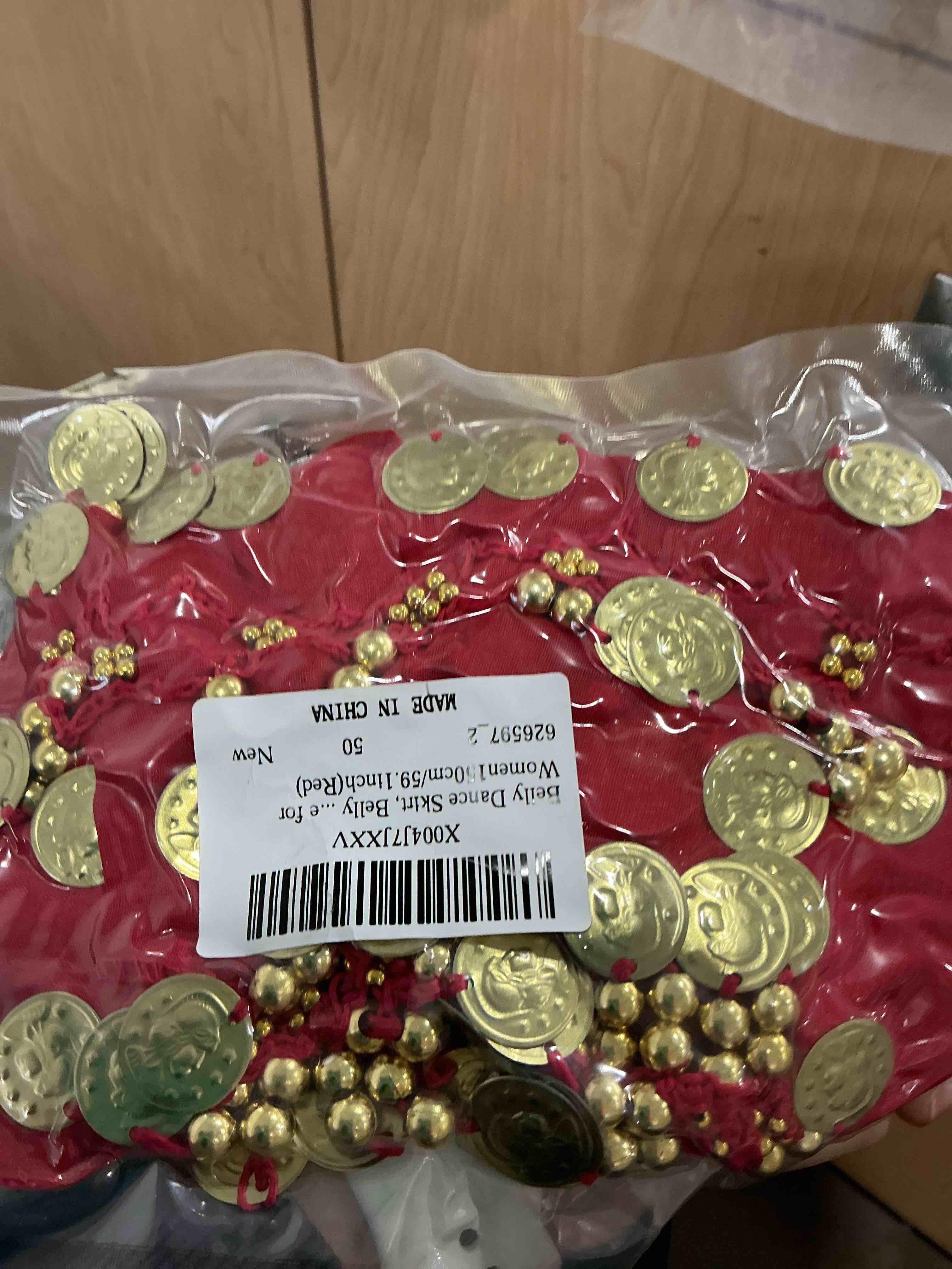 Condition photo showing Brand New for belly dance skirt, belly dance hip scarf with sequins and coins, performance belly dance costume for women red