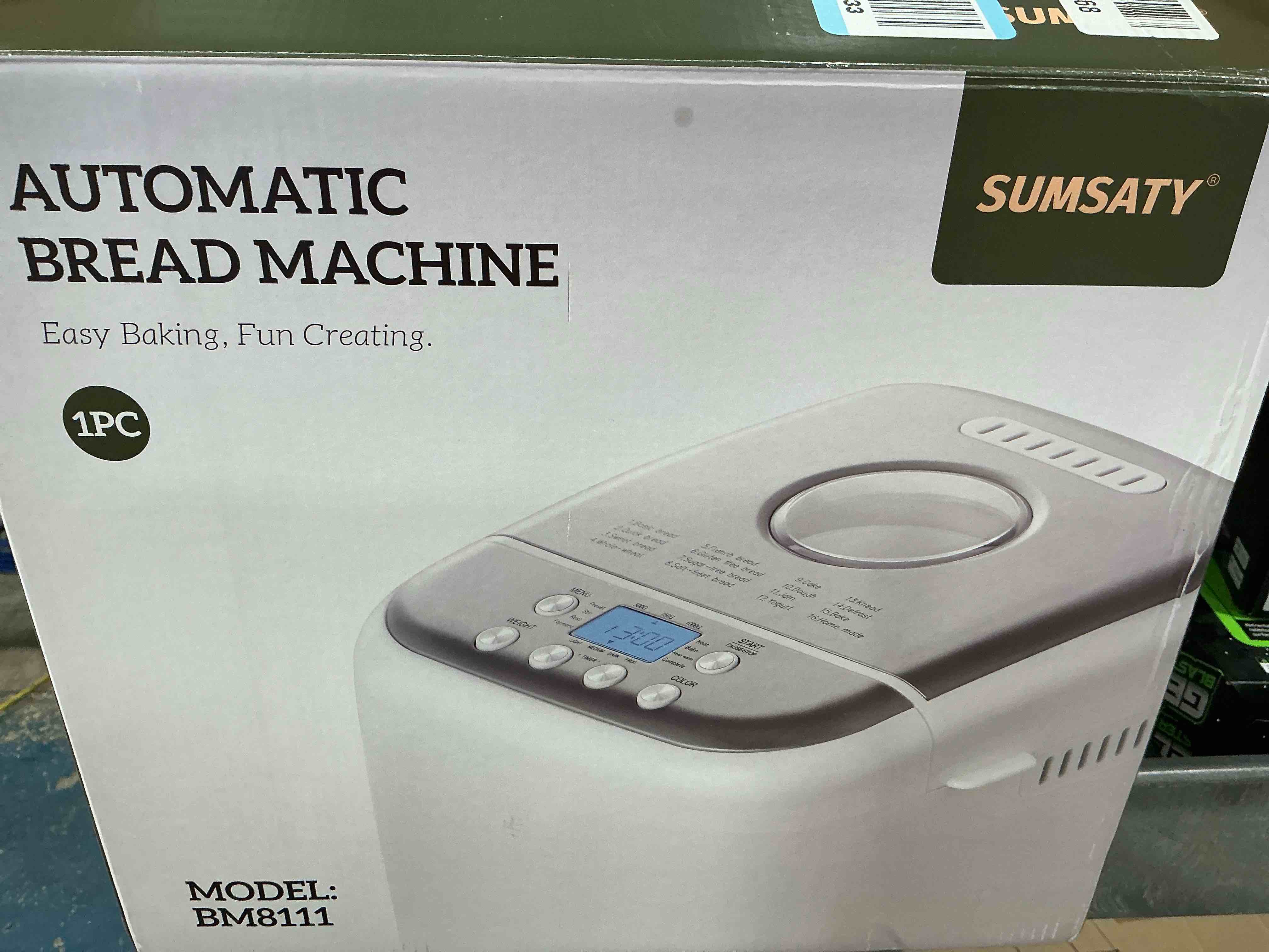 Condition photo showing New/Like New for sumsaty bread maker, 2.2lb 16-in-1 bread machine, automatic bread maker machine with nonstick pan & 15h timer & 1h keep warm for beginner, breadmaker with gluten-free, french, yogurt, recipe
