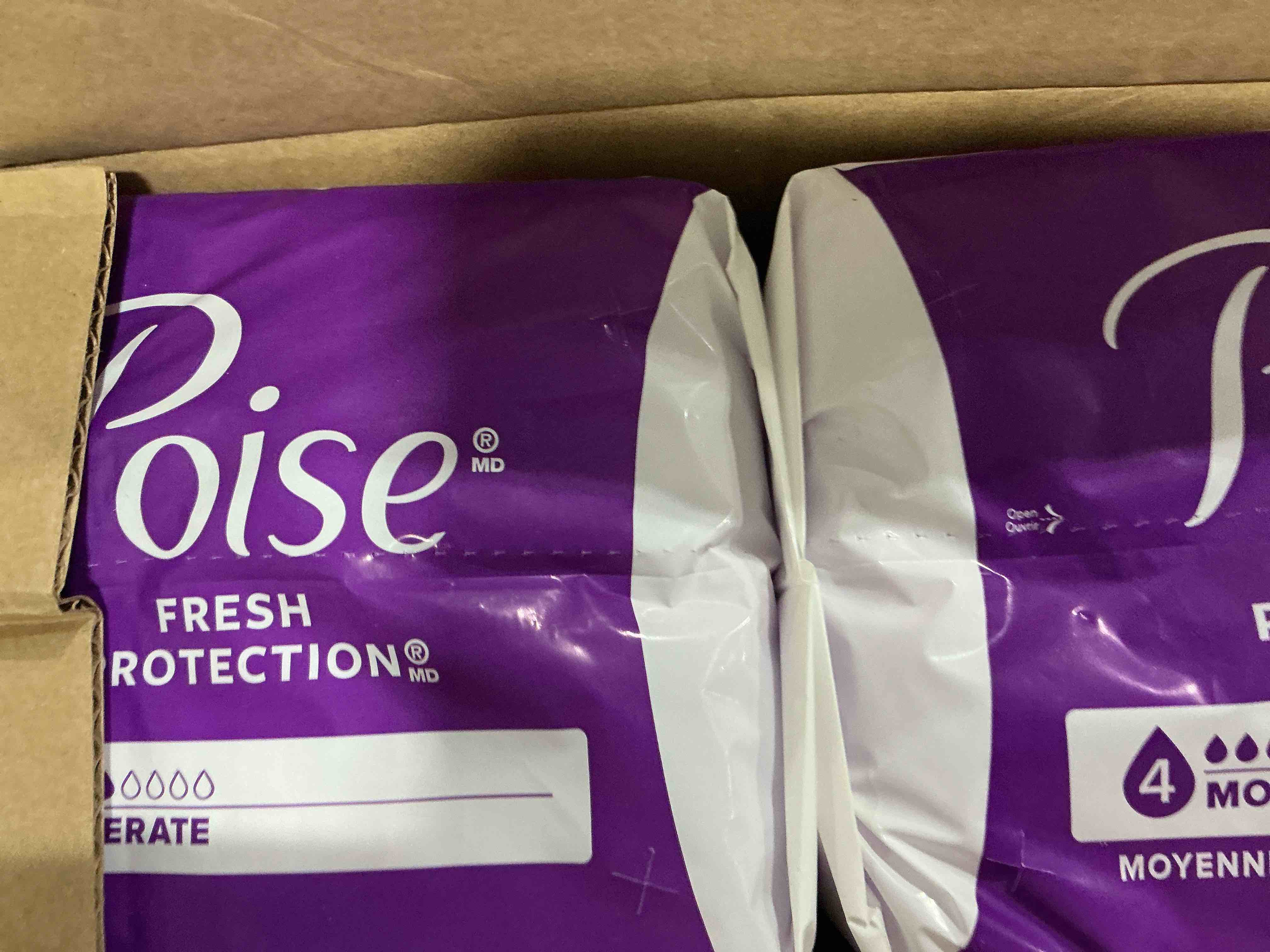 Condition photo showing Brand New for poise incontinence & postpartum pads for bladder leaks, 4 drop moderate absorbency, regular length, 132 count, packaging may vary regular 132