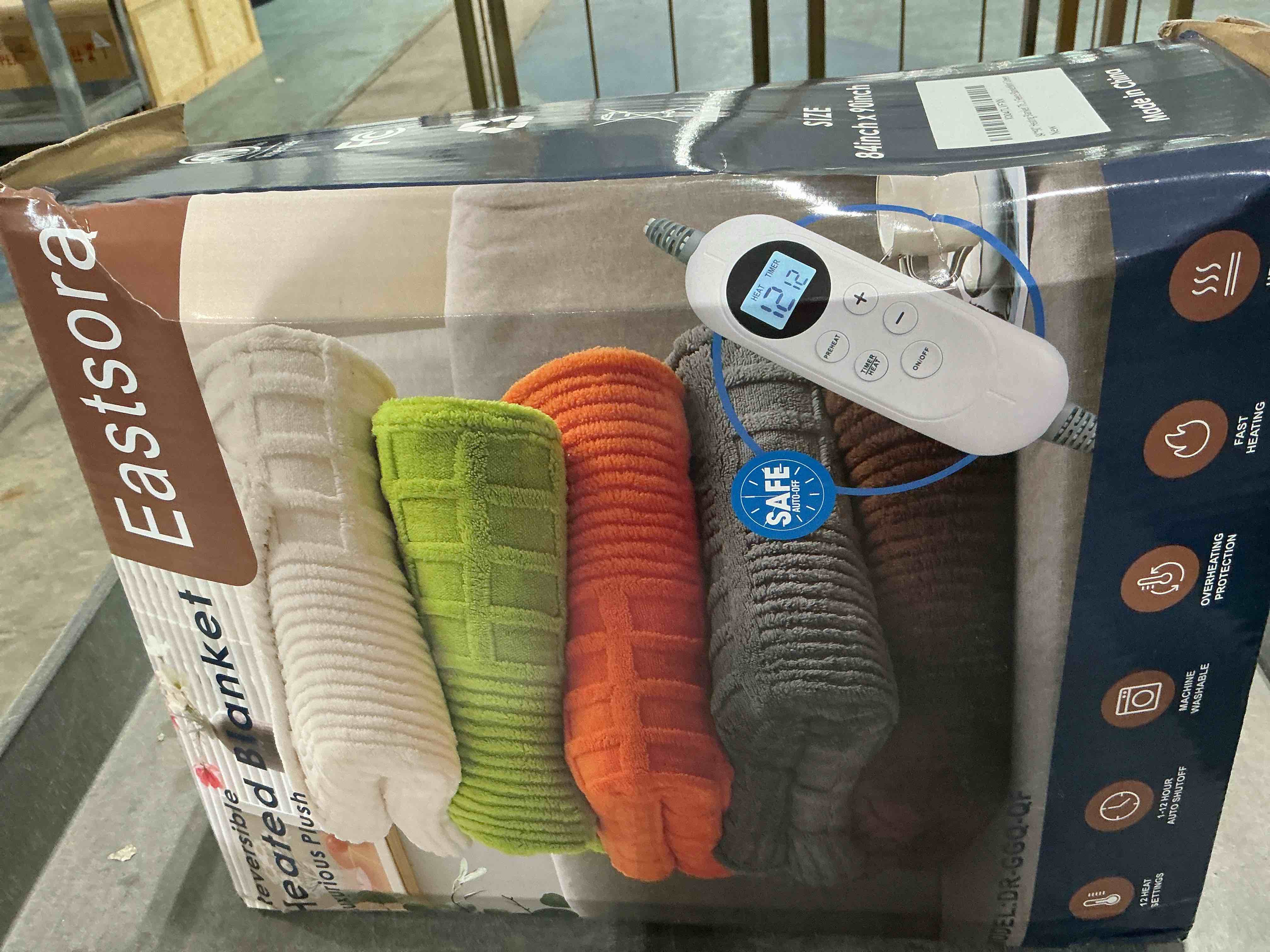 Condition photo showing New/Like New for heated blanket electric throw, 50"x60" heating blanket waffle with 12 heat levels, fast heating blanket with 1-12h timer, overheat protection with etl & fcc for bed home office sofa (brown(50"x60")