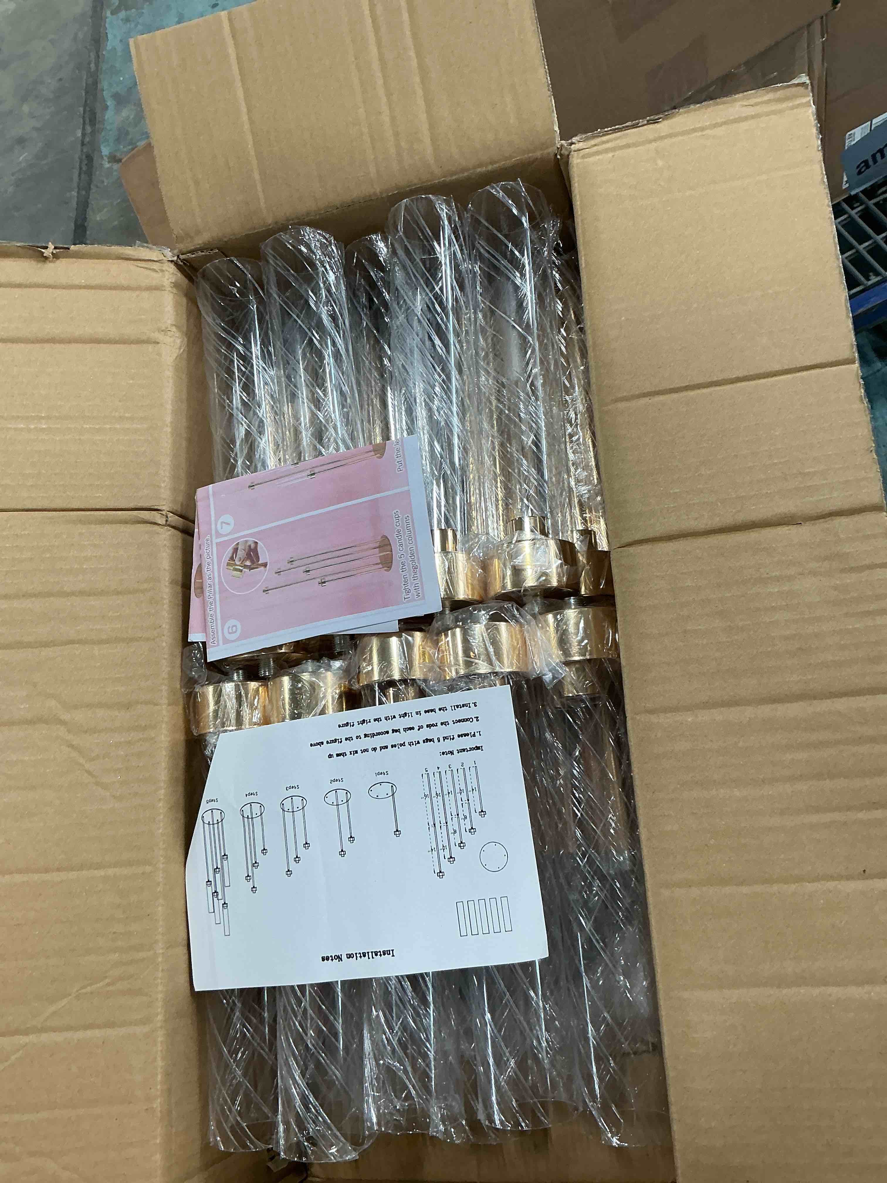Condition photo showing New/Like New for diwnelem 4 pcs gold candelabra centerpieces 5 arm 42" tall metal candle holder floor candelabra wedding centerpieces metal candlestick holders with acrylic removable lampshade for christmas decoration acrylic 4