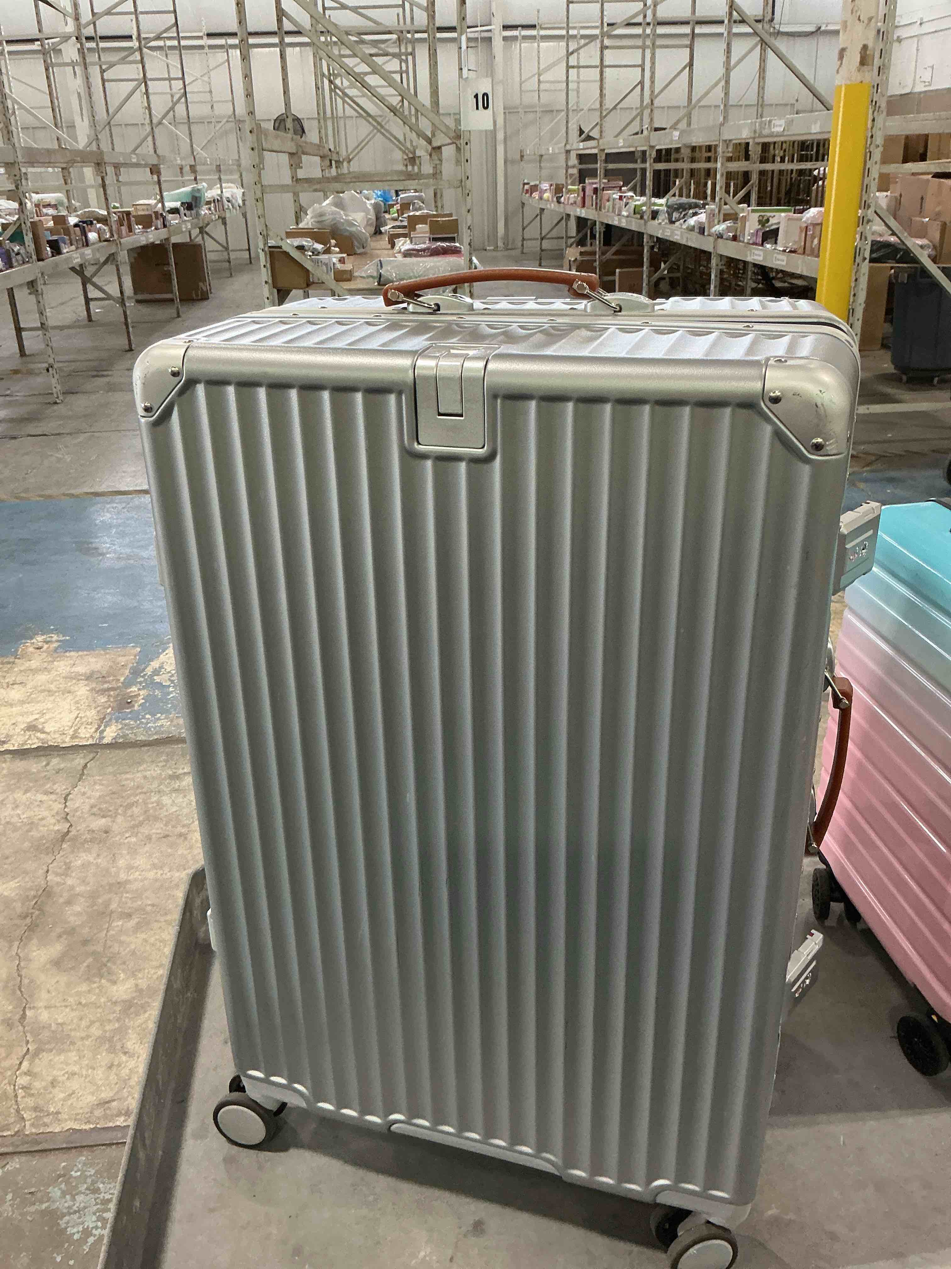 Condition photo showing Good Condition for hotway 26 inch hardside checked luggage with leather handle, pc zipperless suitcase with spinner wheels and tsa locks, lightweight checked luggage for travel, silver