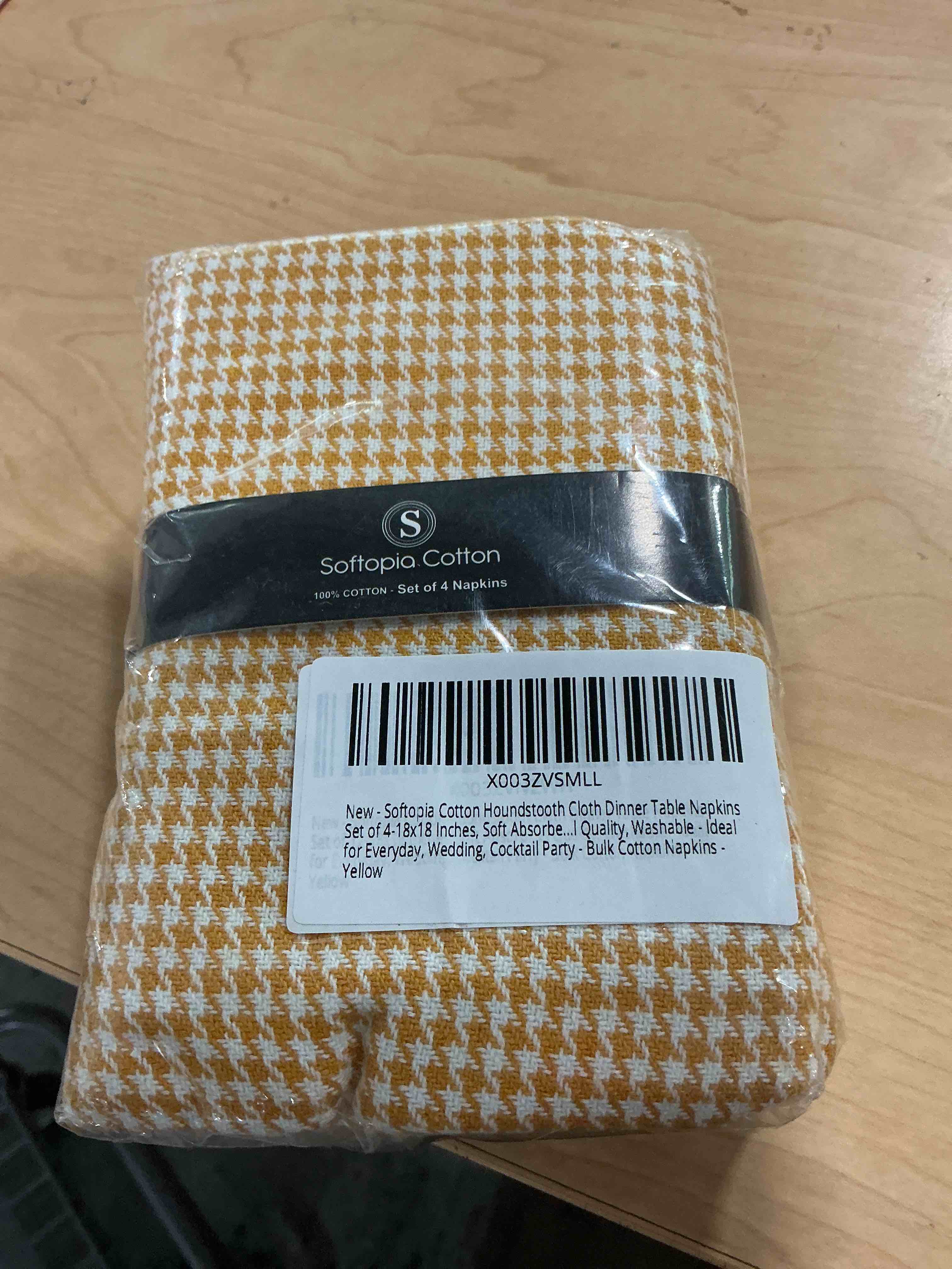 Condition photo showing New/Like New for lemon yellow cloth napkins 4 pack, 18x18 inches, 100% cotton, elegant hemstitch design, decorative washable table linen for family dining, brunch, spring wedding party, easter décor