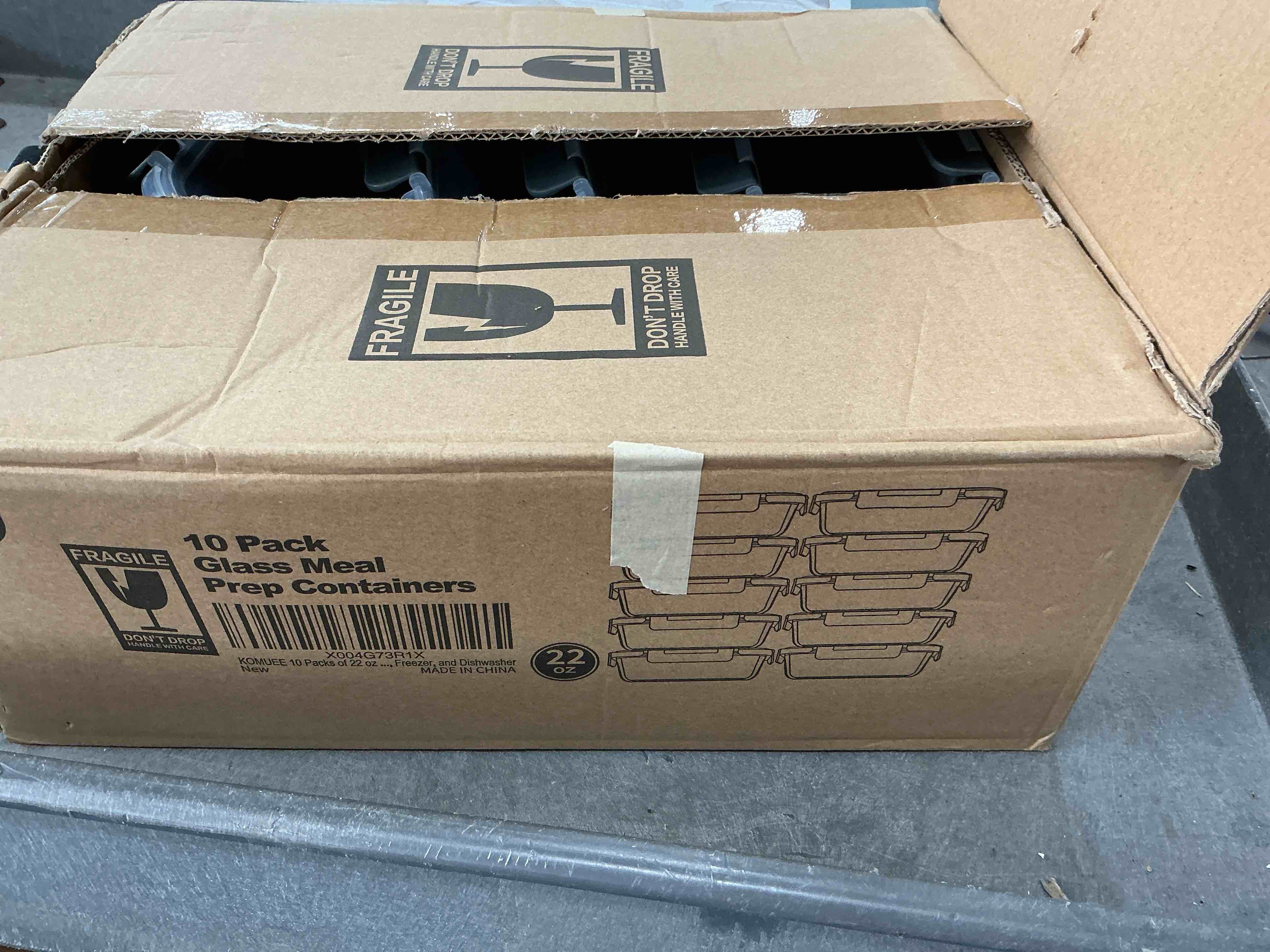 Condition photo showing New/Like New for komuee 9 packs 22 oz glass meal prep containers, glass food storage containers with lids, airtight lunch boxes bpa free, microwave and freezer safe gray