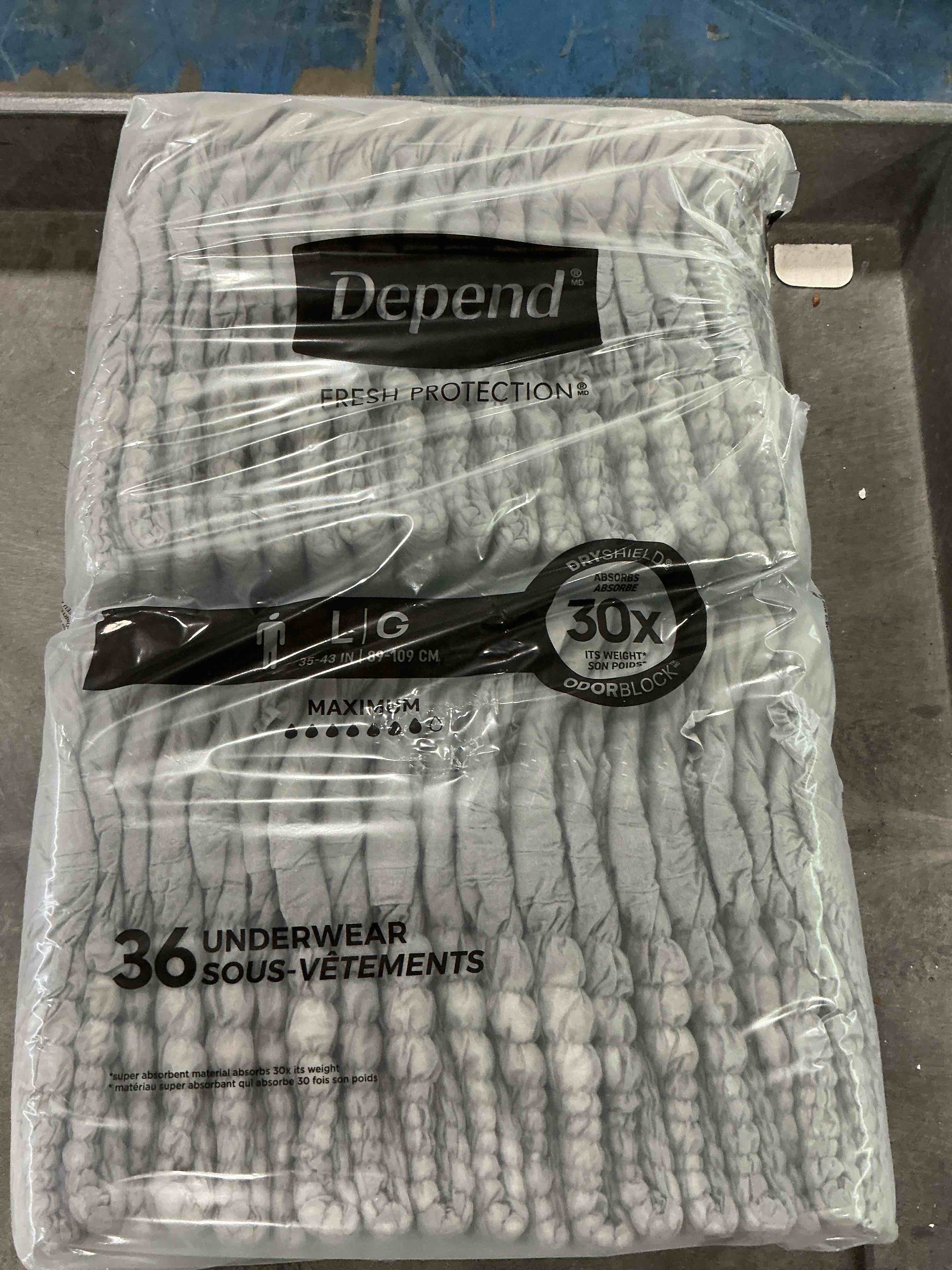 Condition photo showing New/Like New for depend fresh protection adult diapers, incontinence underwear for men, disposable, maximum, large, grey, 36 count, packaging may vary large 36
