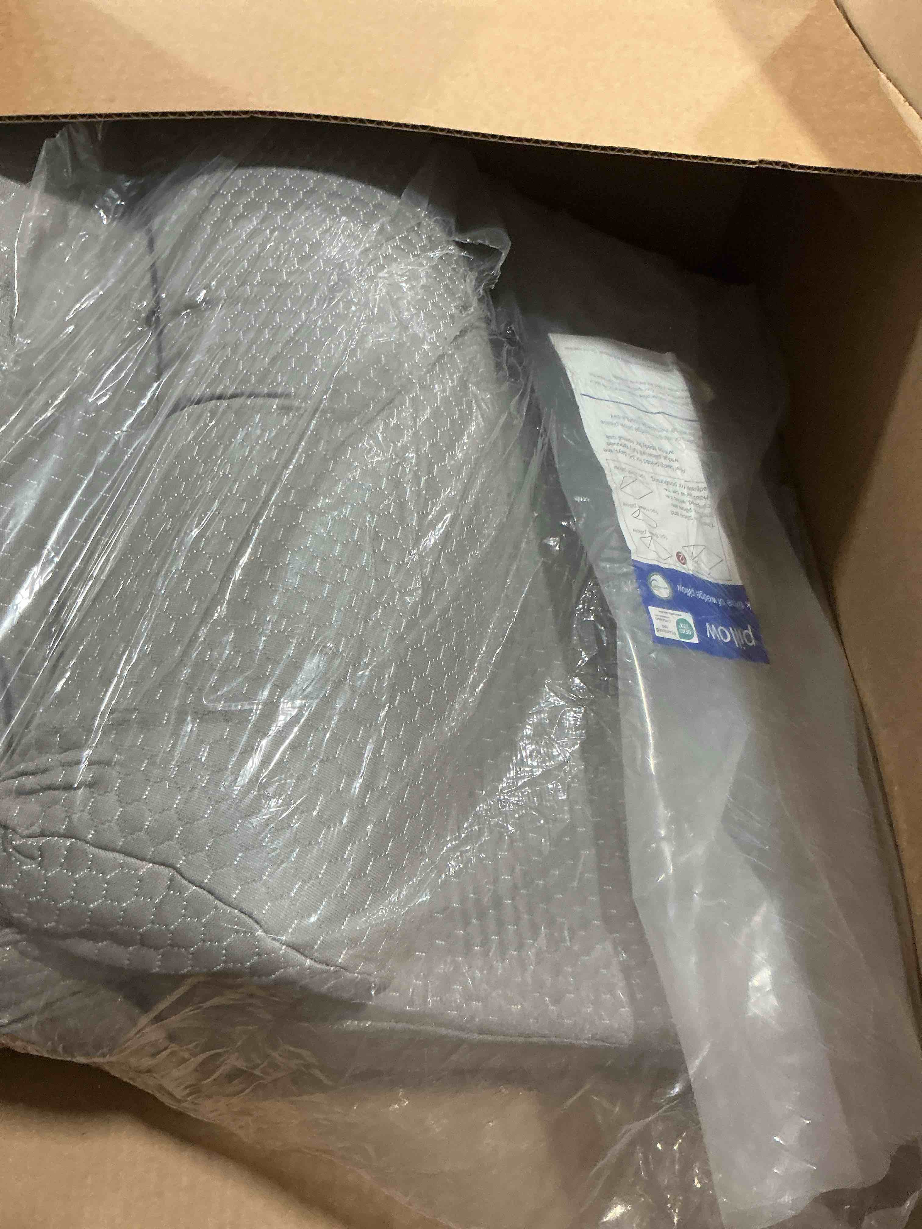 Condition photo showing New/Like New for gorilla grip patented bed wedge pillow for headboard gap, filler between mattress gaps, comfortable supportive high density cushioned foam pillows, stay in place gripping dots, queen soft gray