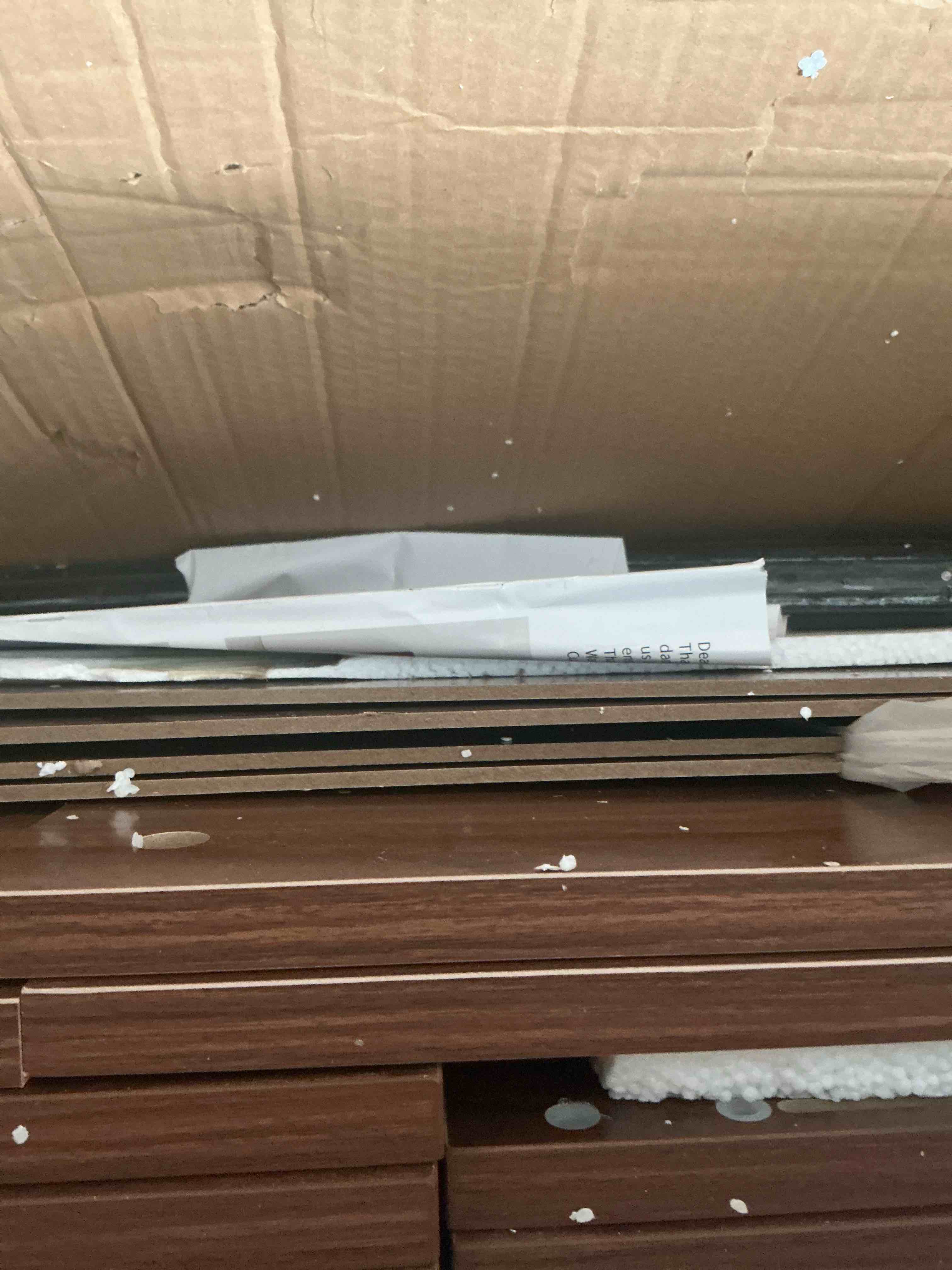 Condition photo showing New/Like New for messenya 6 drawer dresser for bedroom, 55 inch walnut dresser for closet, mid century wood chest of drawers with natural texture & pre-embedded slots for tv stand, living room, hallway, office