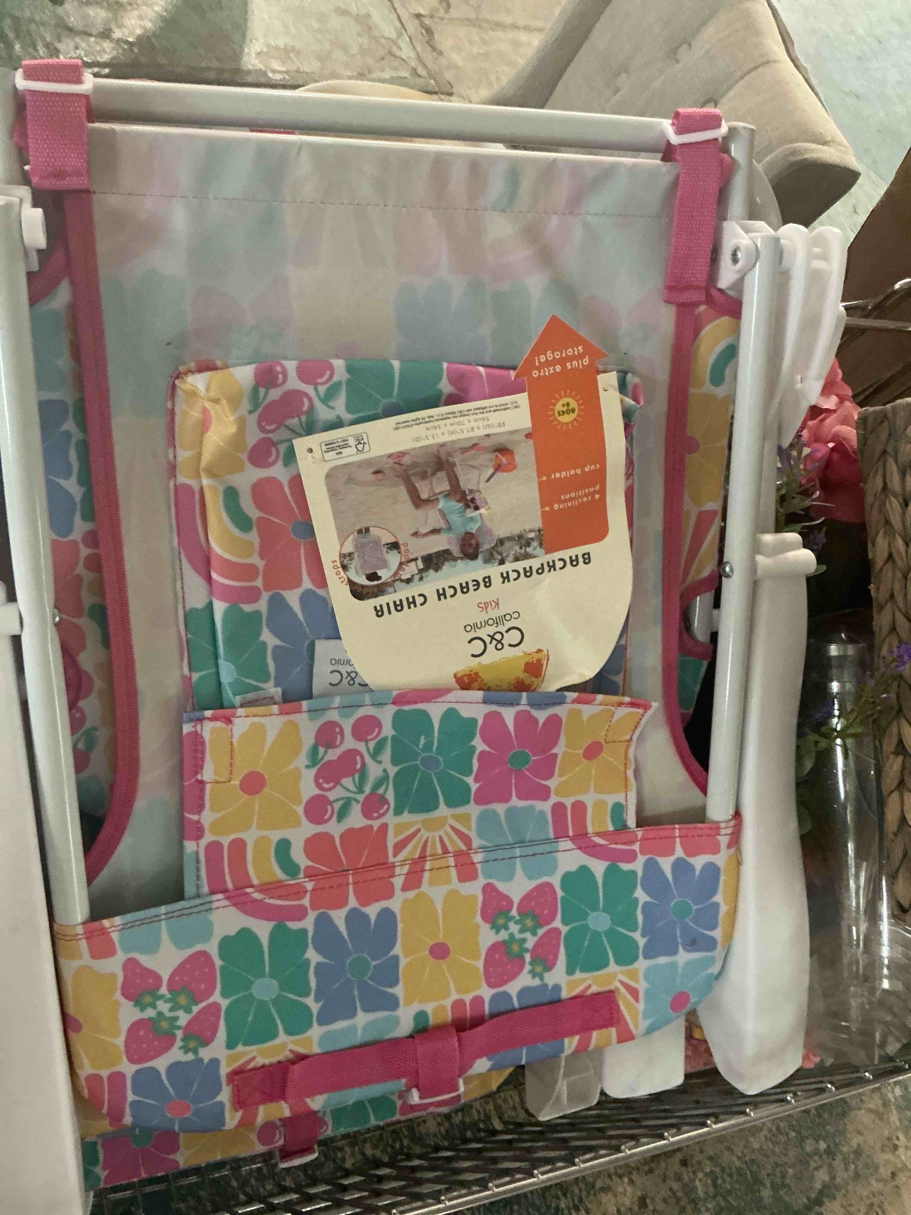 Condition photo showing Brand New for suteck beach chair, adjustable 5-position backpack beach chairs for kids, foldable lay flat chair with cooler bag, cup holder and lumbar pillow, reclining lay down chairs (1, rainbow pink)