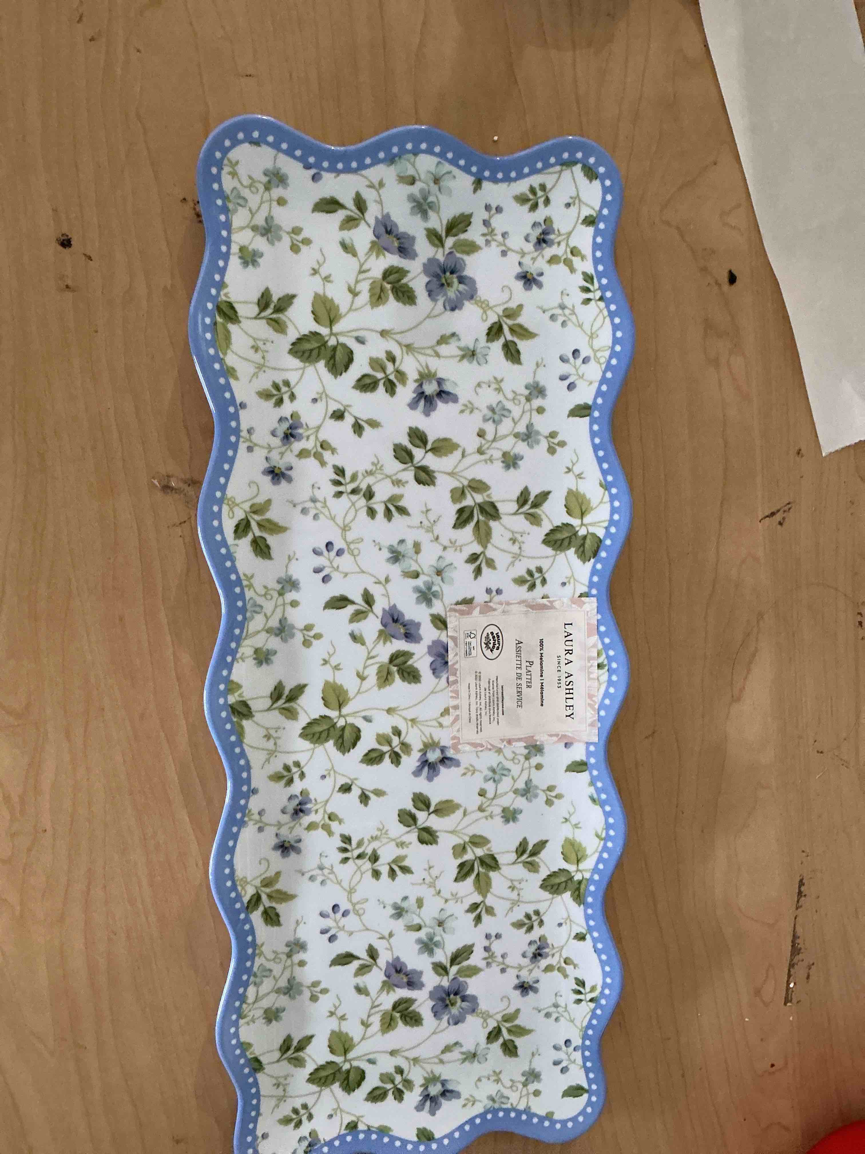 Condition photo showing New/Like New for pfaltzgraff gabriela blue floral rectangle platter