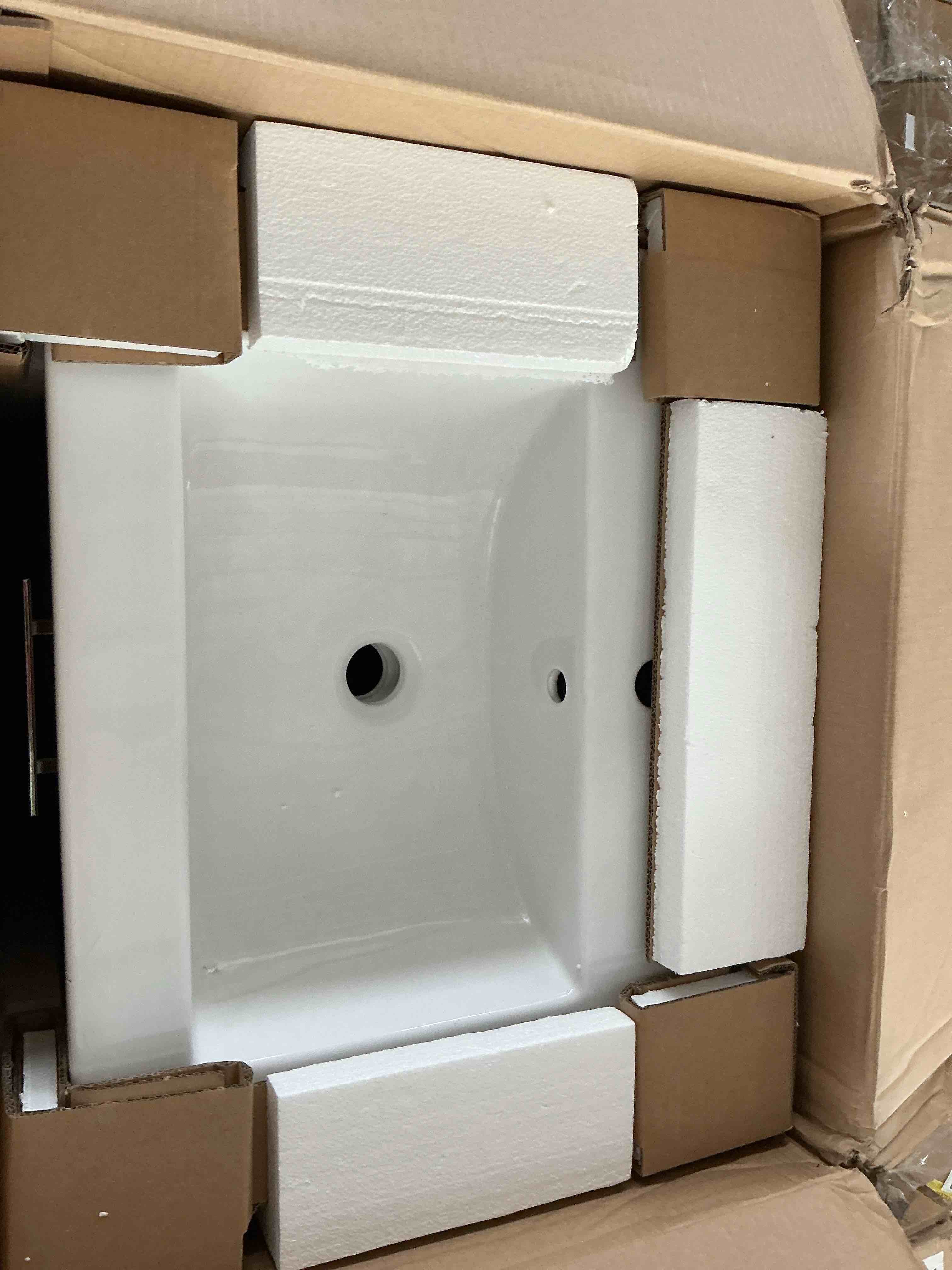 Condition photo showing New/Like New for likimio 30" bathroom vanity with sink, freestanding bathroom vanity with 2 soft-close doors & 1 drawer, integrated ceramic sink, modern bathroom storage cabinet, easy assembly, white