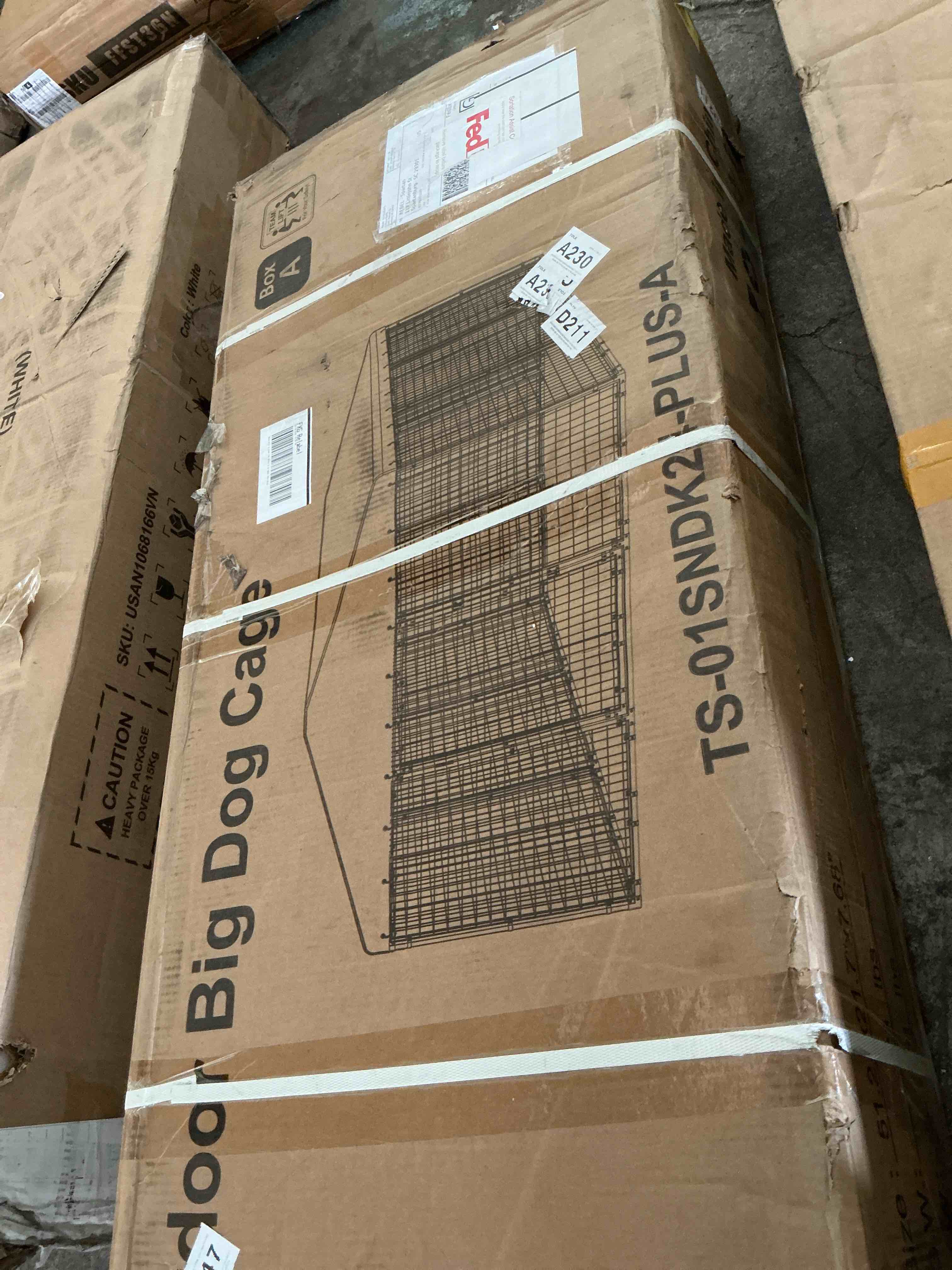 Condition photo showing New/Like New for large outdoor dog kennel, heavy-duty dog enclosure with waterproof cover and roof, pet playpen with for yard with cover 6.6'l x 6.6'w x 5.2'h box1/2 check other auctions for remaining box