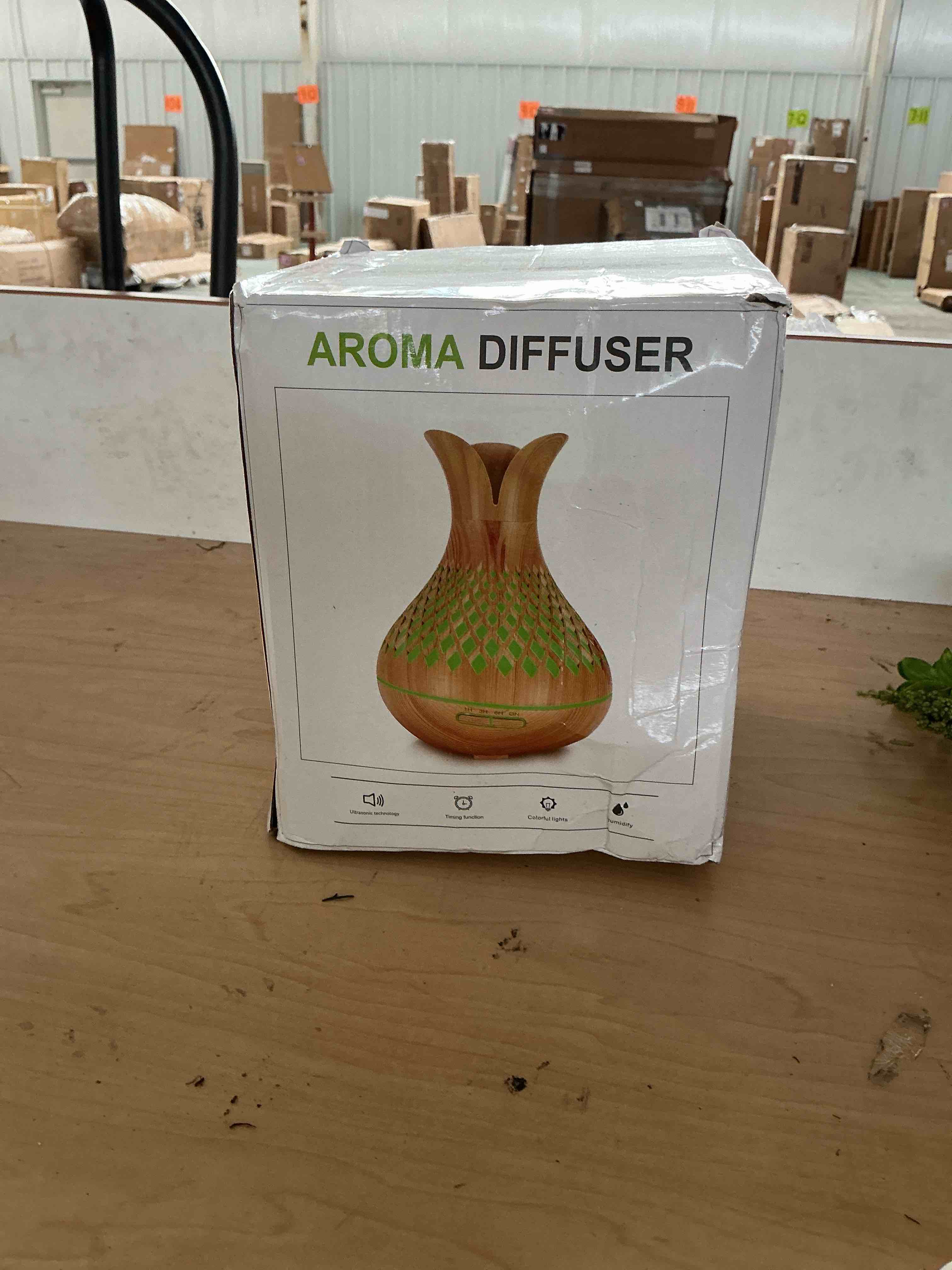 Condition photo showing New/Like New for 500ml ultrasonic aromatherapy essential oil diffuser, wood grain cool mist humidifier with remote control, timer & 7 led colors light for bedroom home office