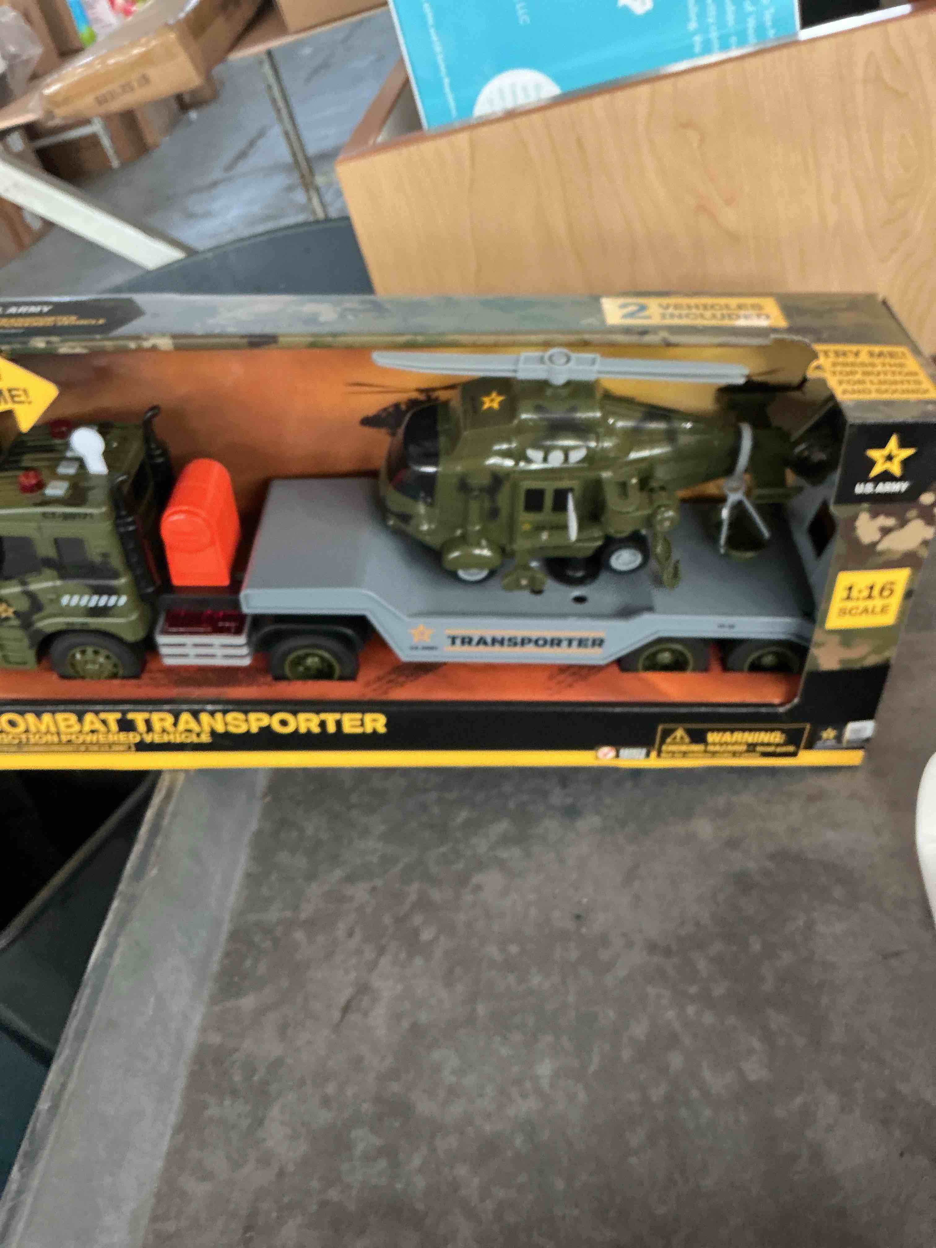 Condition photo showing New/Like New for 3-in-1 military truck toys for kids ages 3-6 – 25.6 inch extra-large inertia semi trailer with lights & sounds, detachable helicopter and light & sound tank
