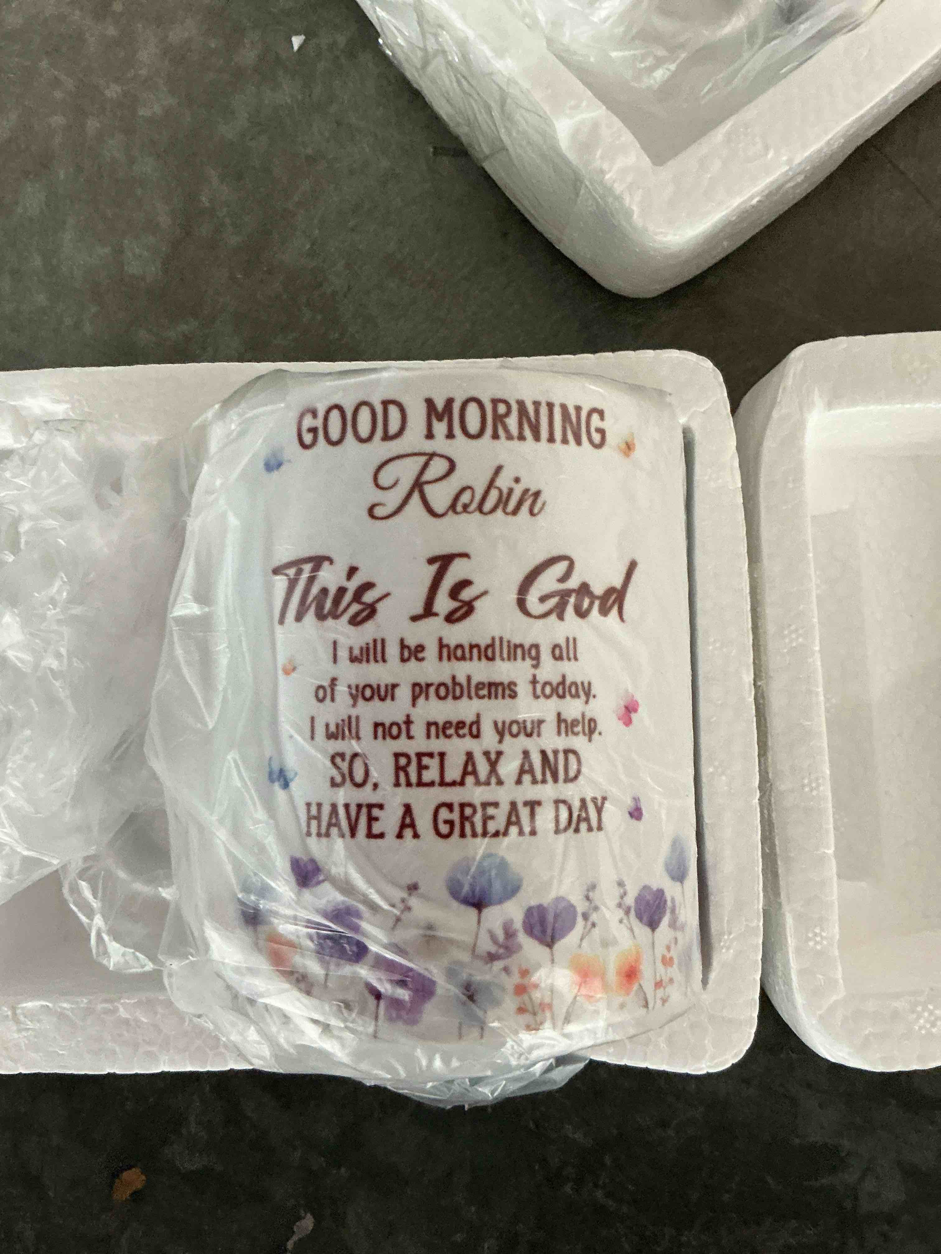 Condition photo showing New/Like New for personalized good morning this is god mug with name christian floral coffee cup gift for women menrobin