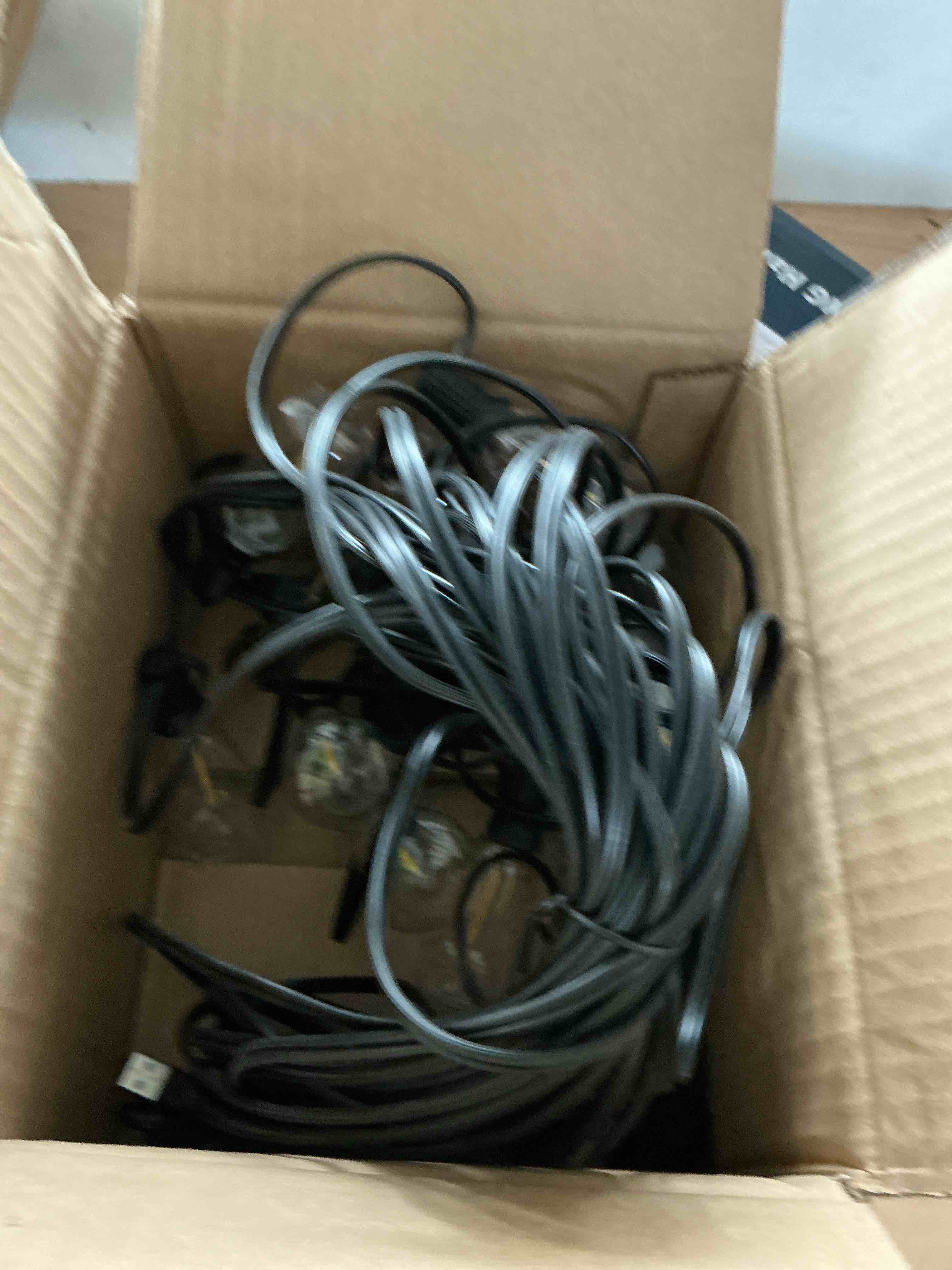 Condition photo showing New/Like New for 25ft solar string lights with remote, 3 lighting mode outdoor waterproof dimmable patio lights string with 10+1 shatterproof s11 led bulbs for backyard-black