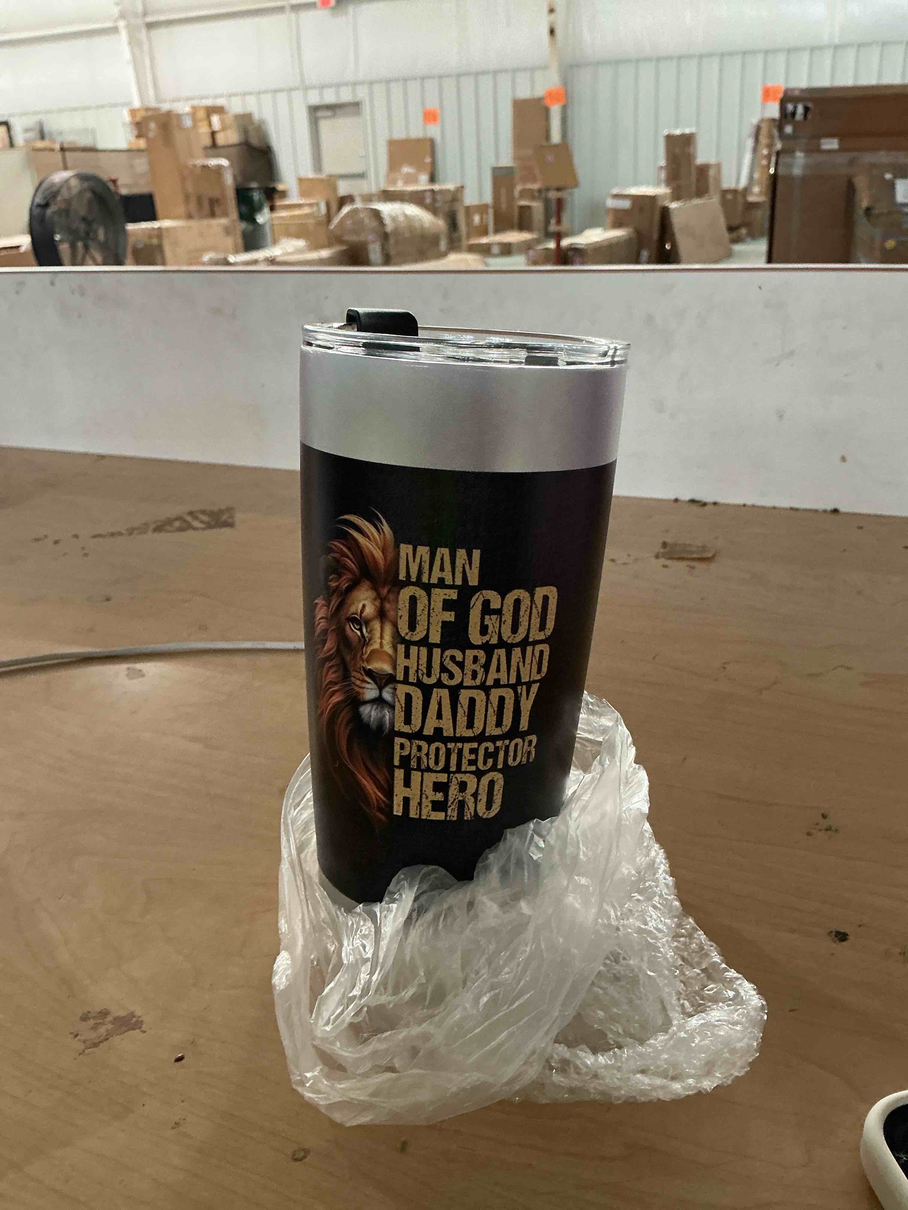 Condition photo showing New/Like New for faith over fear lion scripture tumbler – dad gift 20 oz, stainless steel insulated coffee cup for men, hot & cold travel mug with lid, father’s day, birthday gift for husband, men
