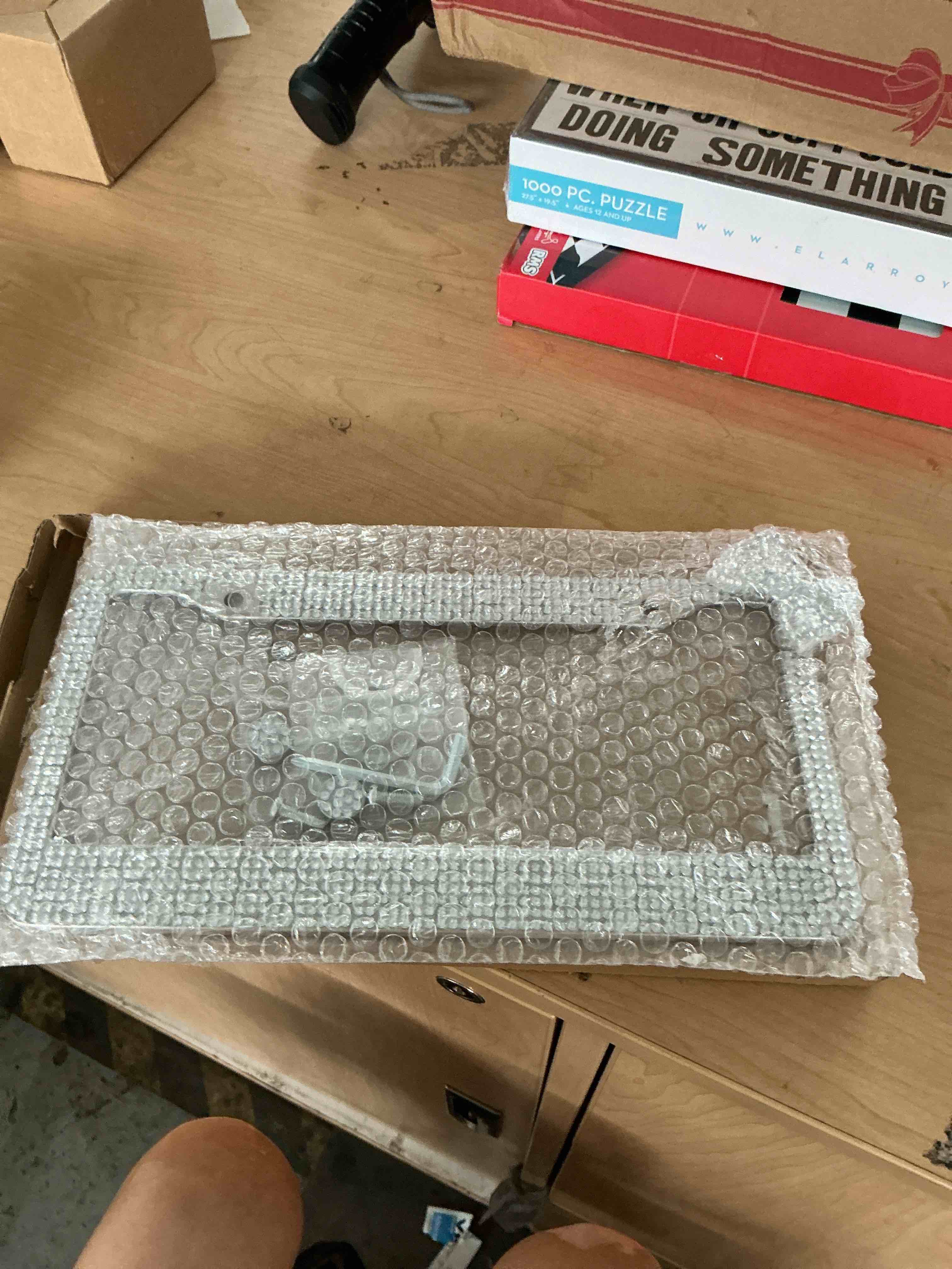 Condition photo showing New/Like New for wanheart license plate frame for women, rhinestone license plate frame with bow, sparkly car tag frame, cute girly car accessories gift (1, pink frame + pink bow)