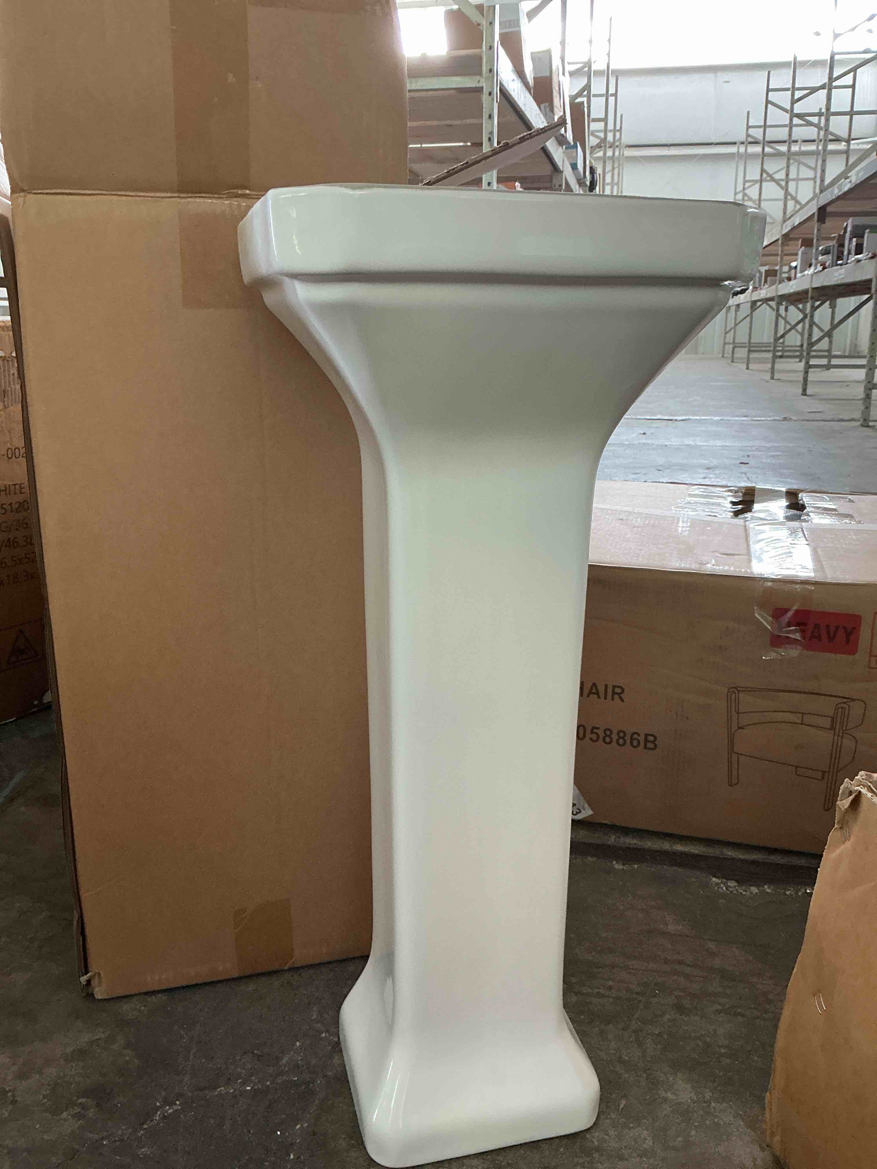 Condition photo showing New/Like New for signature hardware shkw350wh key west vitreous china pedestal bathroom sink not included - pedestal only - white