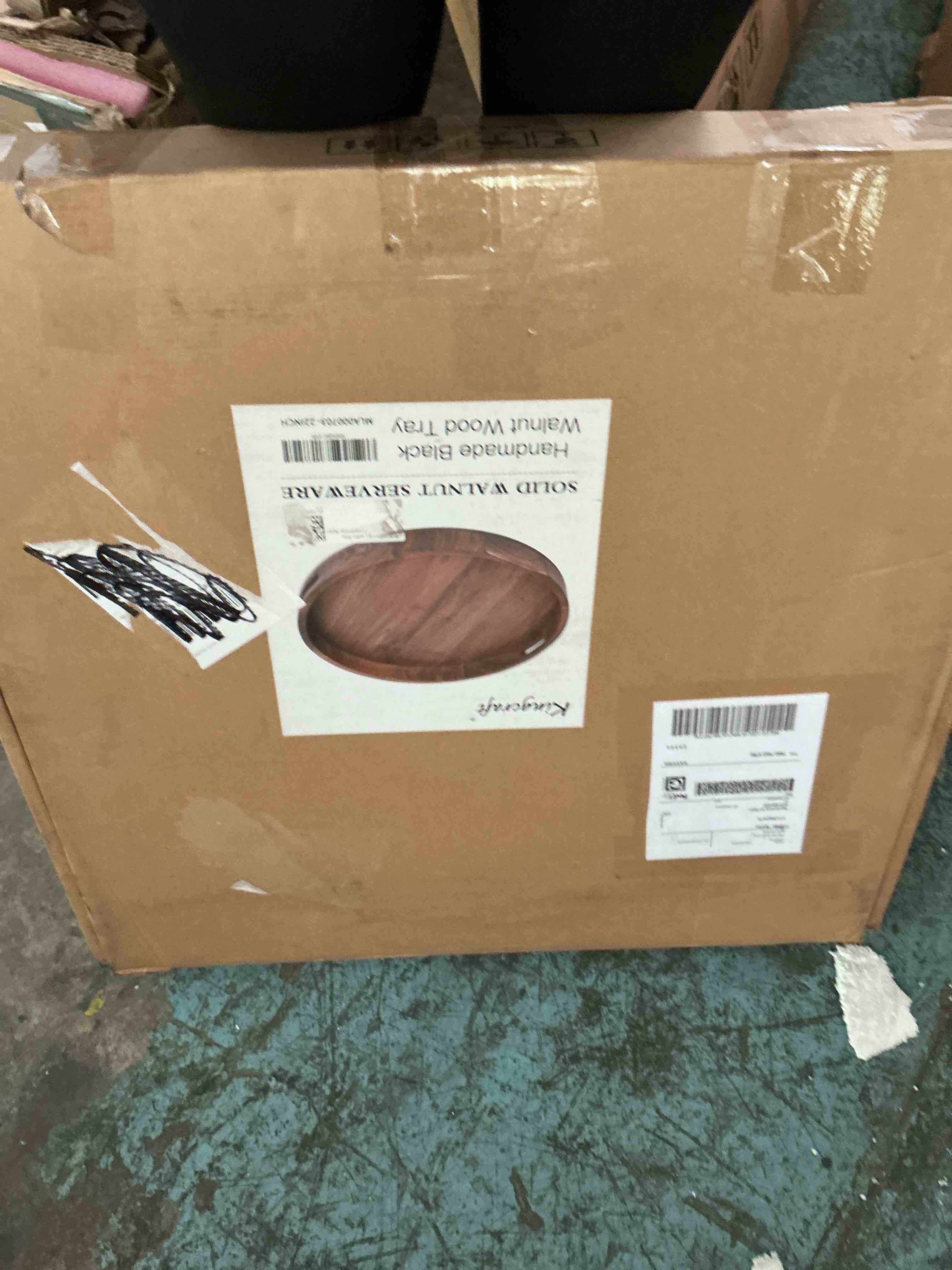 Condition photo showing New/Like New for rustic wooden serving tray - round wood decorative tray vintage centerpiece candle holder trays farmhouse ottoman tray for kitchen countertop home decor for coffee table - s (walnut design)