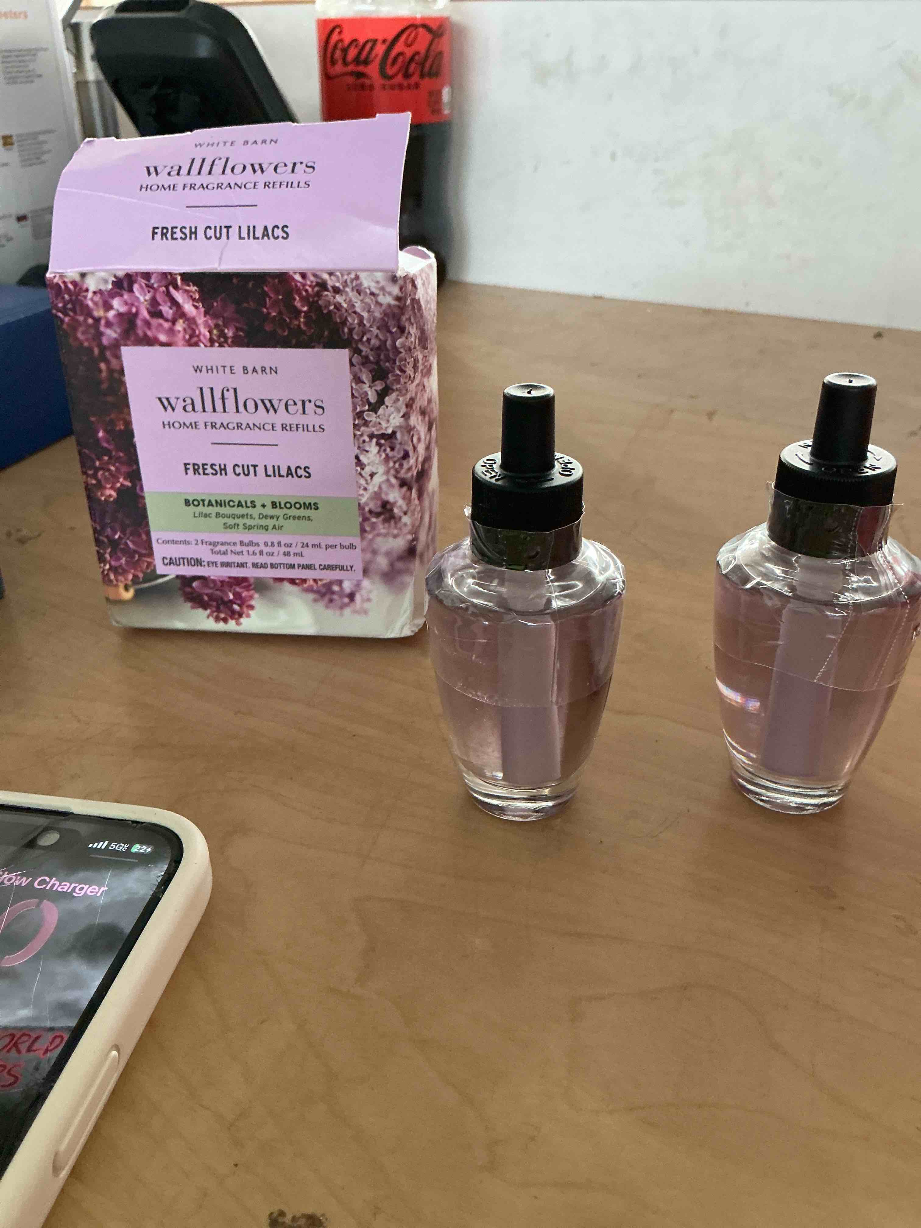 Condition photo showing New/Like New for bath & body works wallflowers refills, fresh cut lilacs scent, plug-in air freshener refills for bedrooms, bathrooms & living spaces, 2 pack