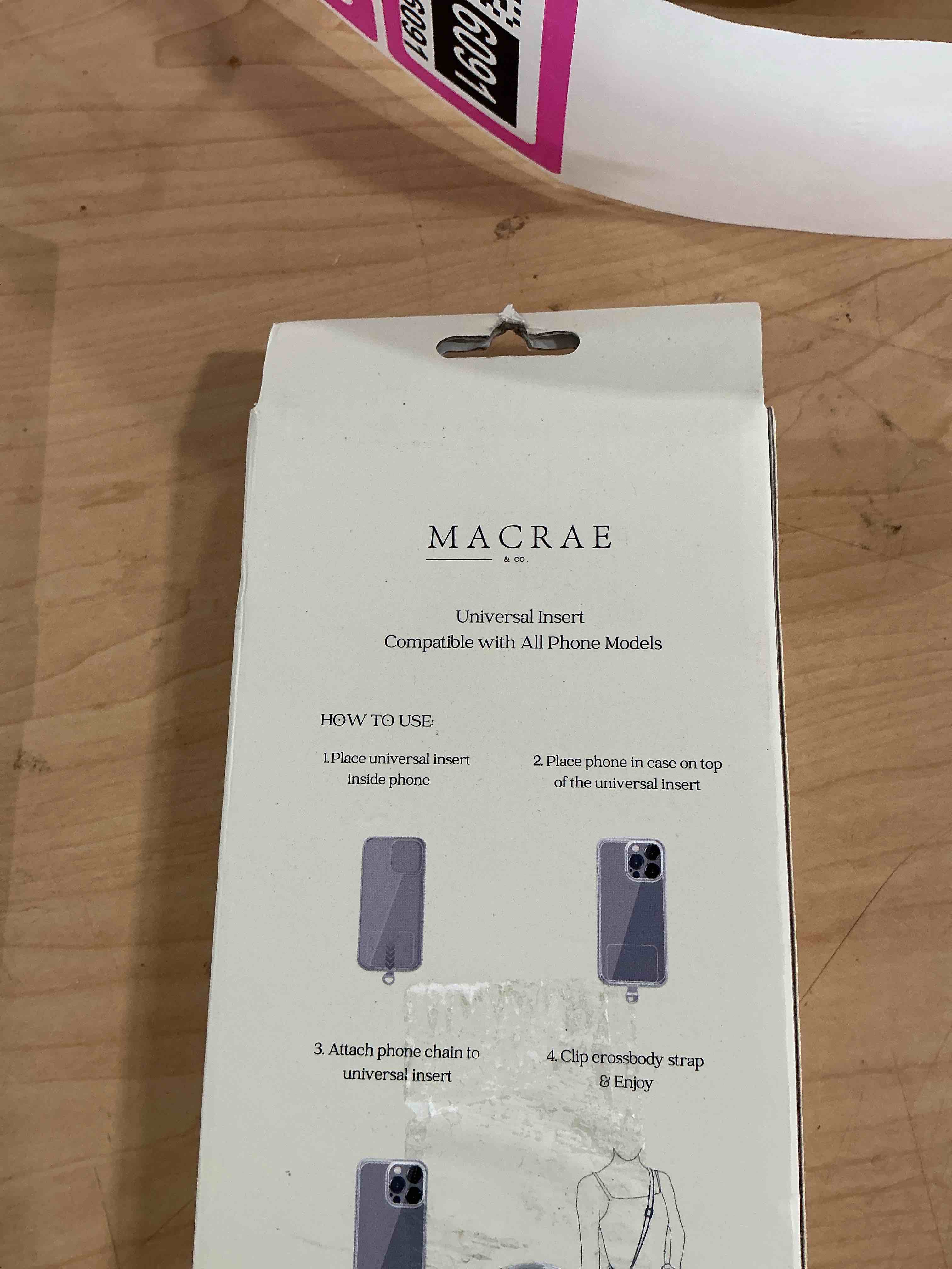 Condition photo showing New/Like New for macrea company, phone, crossbody, gold plated, natural stone phone strap