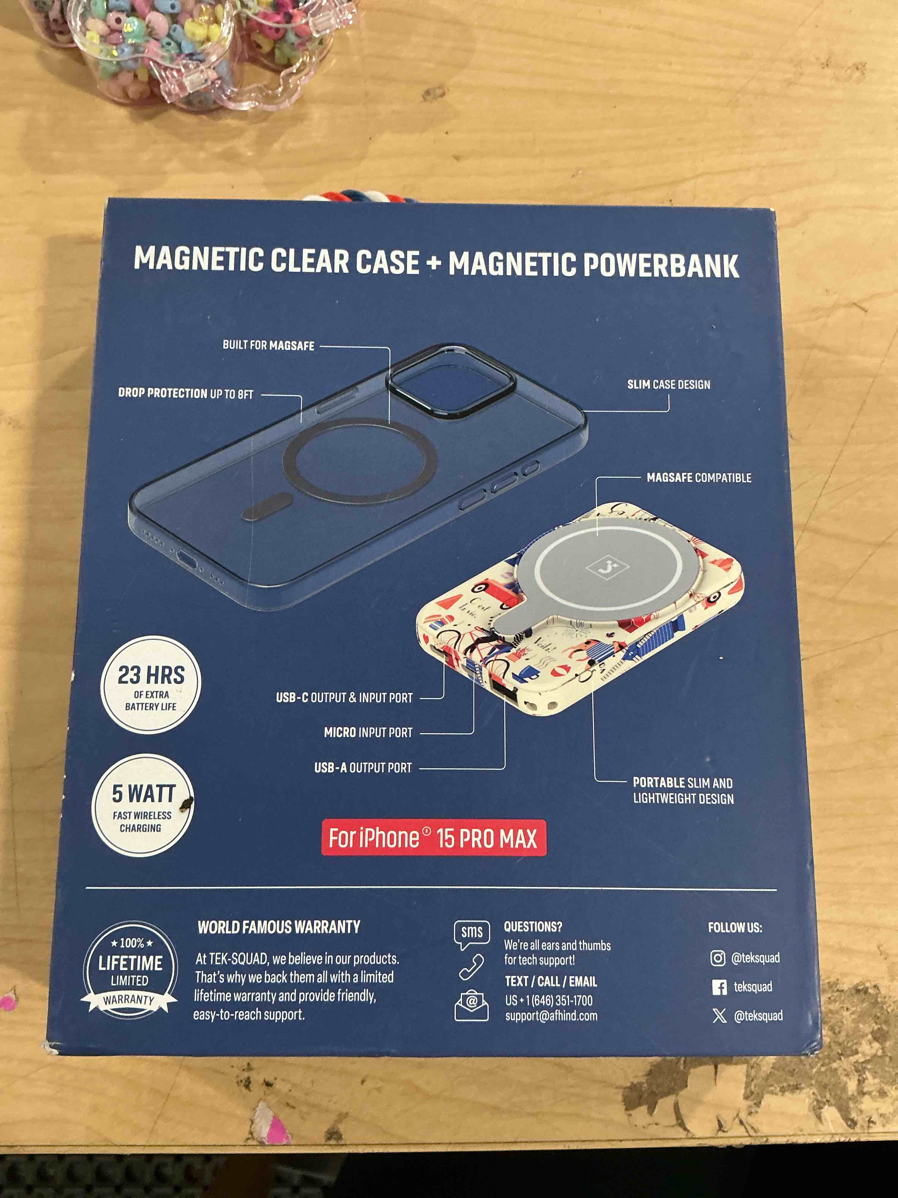 Condition photo showing New/Like New for tek  squad, magnetic clear case and magnetic power bank for iphone 15 pro max