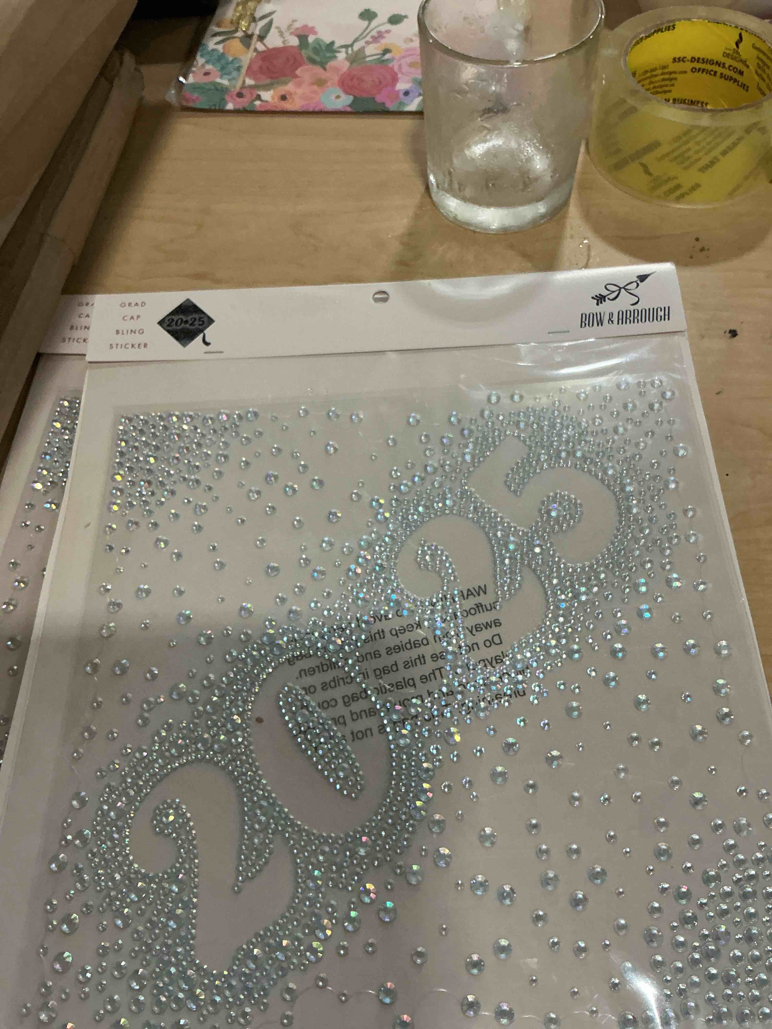 Condition photo showing New/Like New for 2025 graduation cap htv graphic class of 2025 tshirt sticker, diy crafts, pick size color, iron-on almost anything in 5 min (purple glitter)