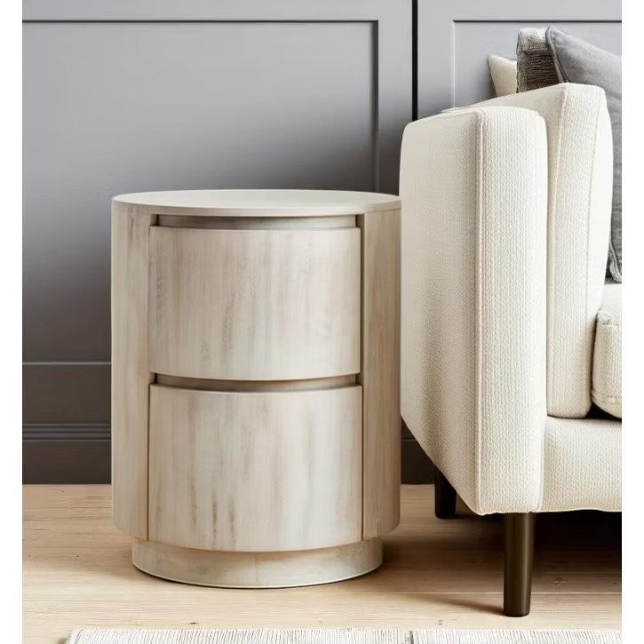 elegant white 18 inch round X 24 height two drawer, compact storage nightstand