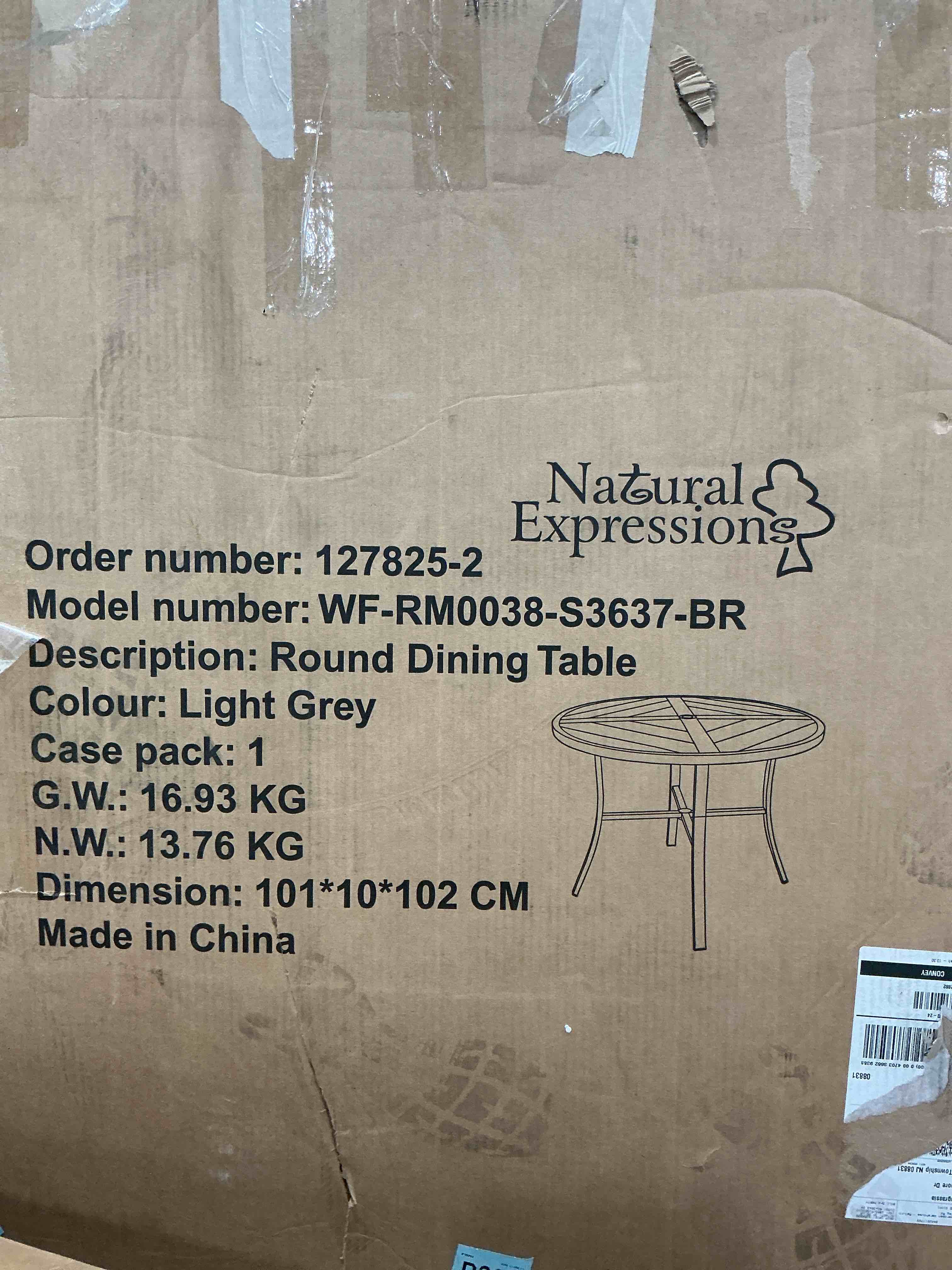 Condition photo showing Good Condition for natural expressions, round dining table light gray