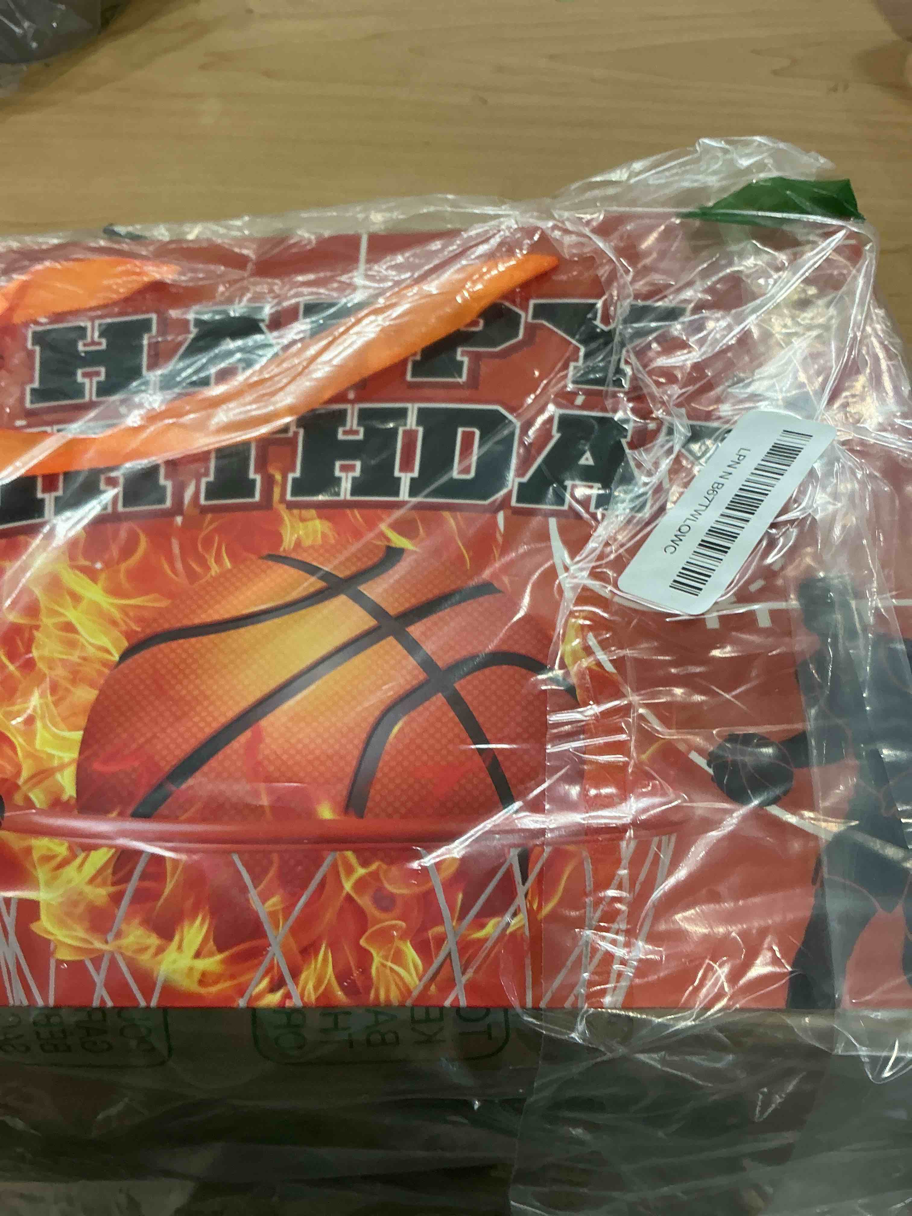 Condition photo showing Good Condition for basketball birthday gift bag with tissue paper and greeting card, basketball birthday wrapping paper bag, basketball party paper bag for teen boys sport basketball birthday decorations supplies orange black