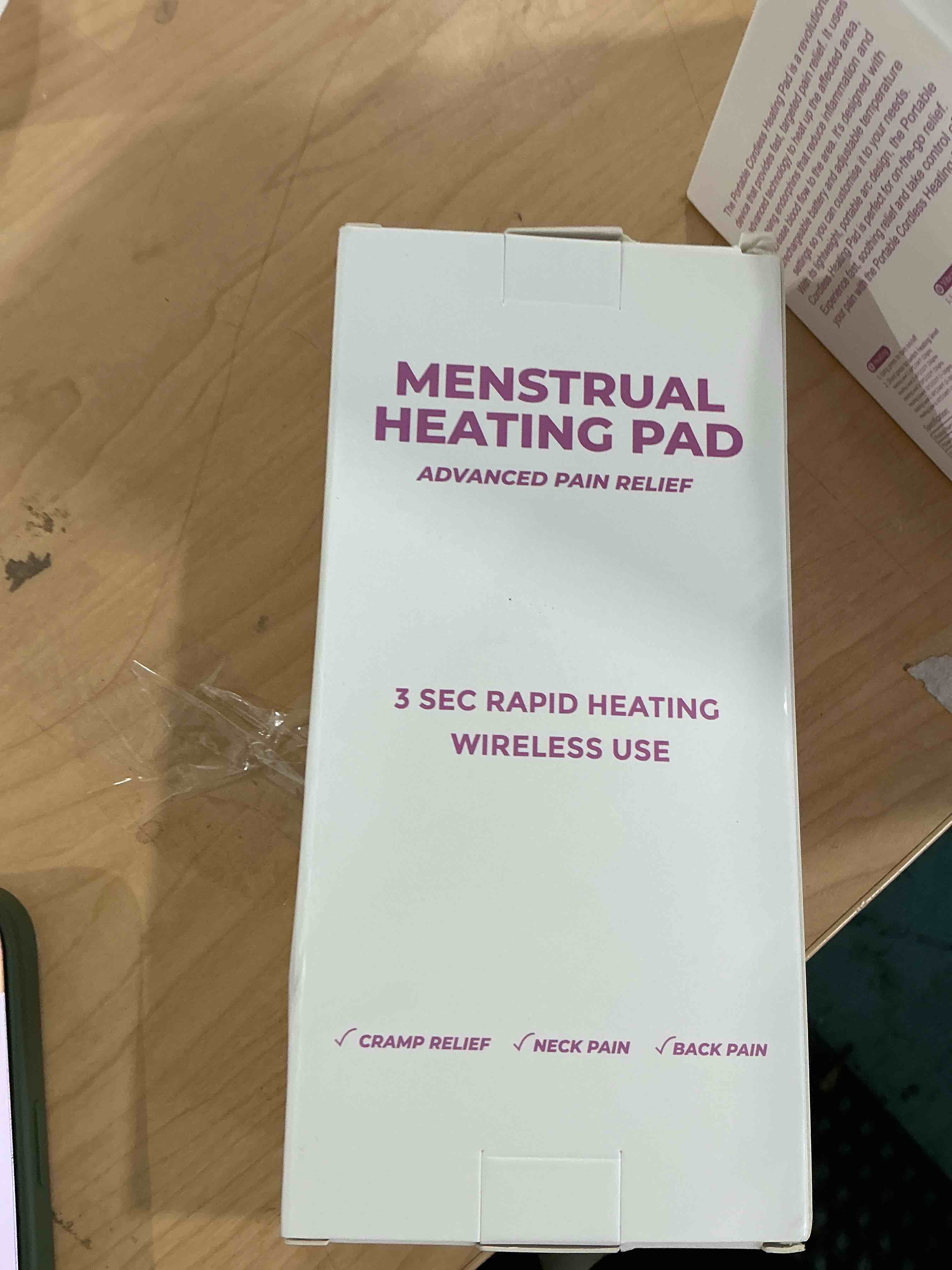 Condition photo showing New/Like New for portable heating pad period cramps: 2 timer 6 heat levels 6 vibration modes cordless electric heating pad 3s fast heating menstrual heating pad (purple)