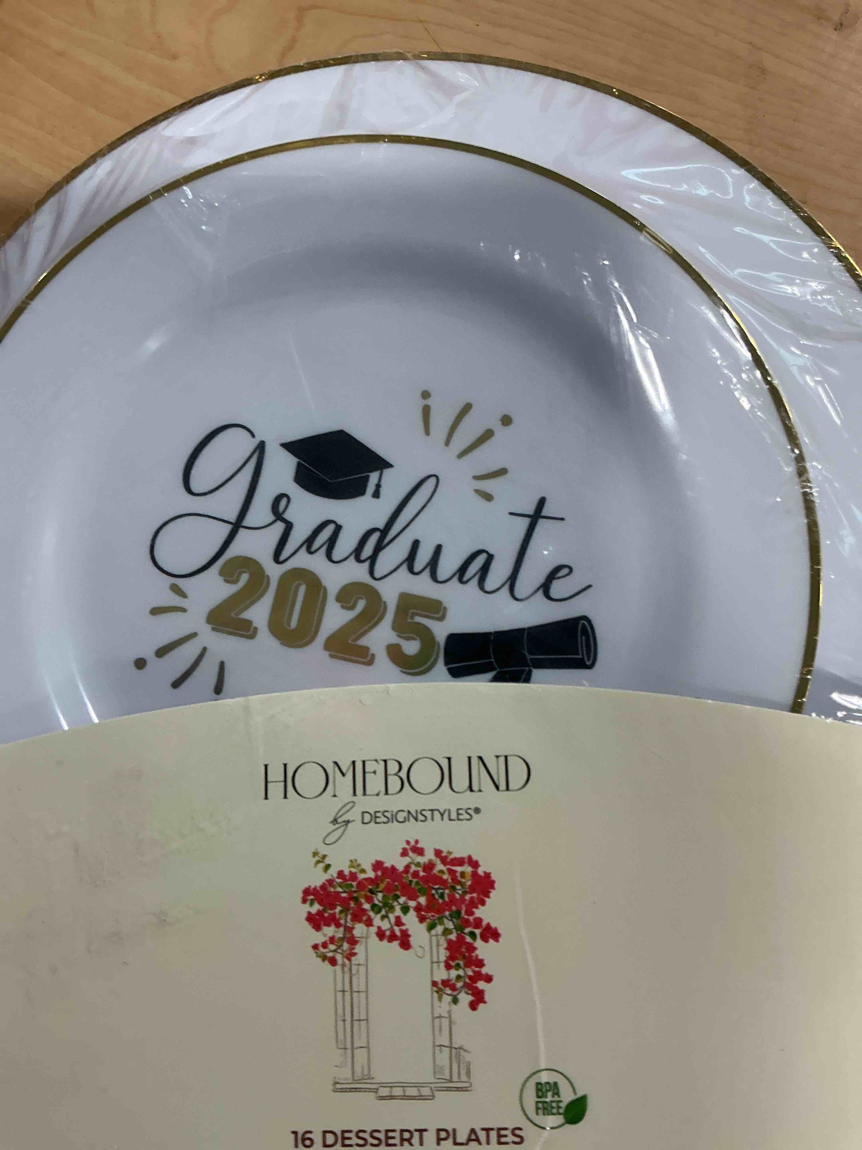 50pcs white & gold graduation party supplies 2025,white and gold party plates 7"graduation party plates for glitter congrats school college kindergarten high graduation party decorations (white)