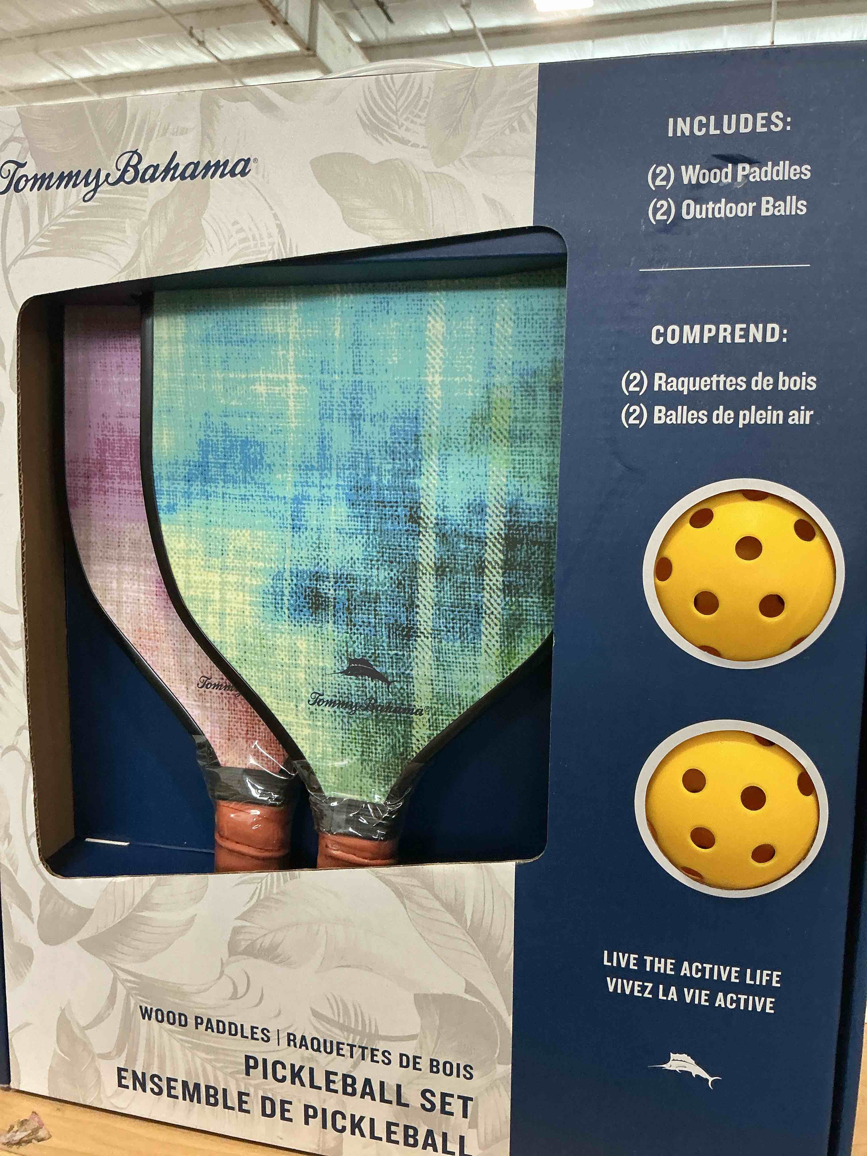 Condition photo showing Brand New for tommy bahama pickleball paddles, usapa approved fiberglass surface pickleball set, lightweight pickle ball rackets with 4 balls, 1 bag, designed in california for traction and stability