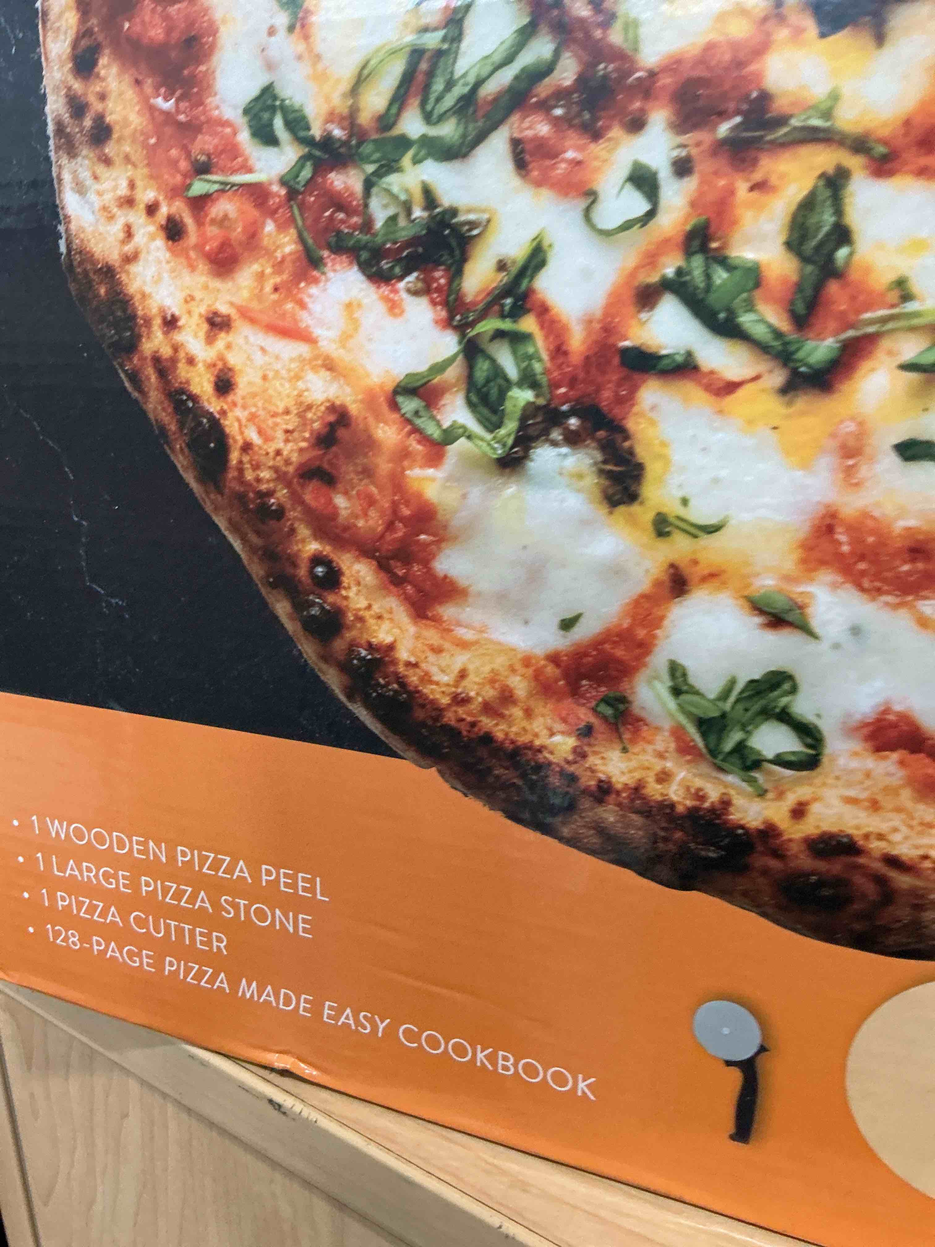 Condition photo showing Brand New for kitchenstar 12 inch pizza making set, pcs - pizza stone + stainless steel rack, acacia wood pizza peel, pizza cutter rocker + protective cover, metal brush - oven & grill accessories kit