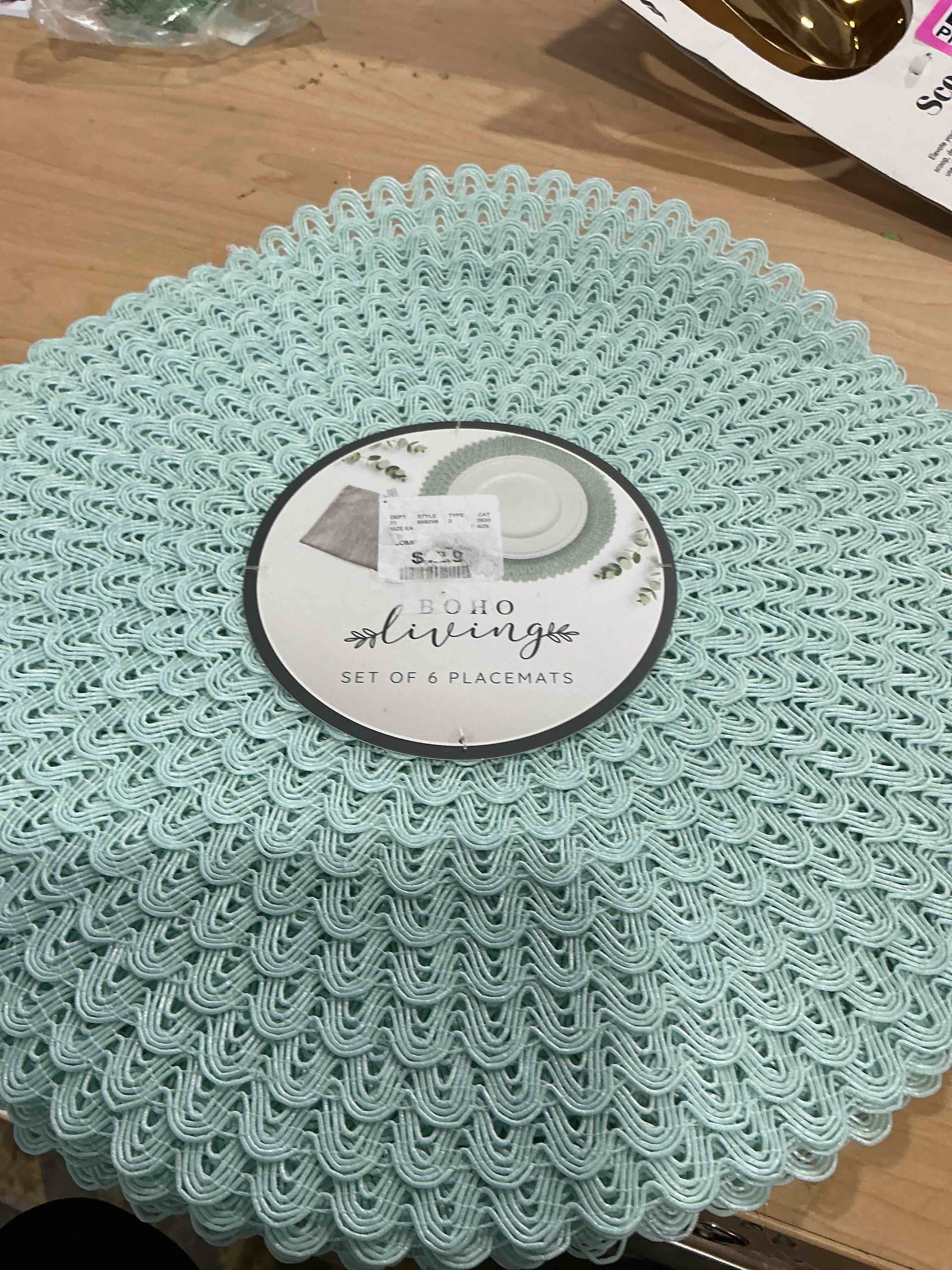 Condition photo showing Brand New for round woven placemats set of 6 13.5 inch boho farmhouse rustic wicker placemats braided place mats jute rattan chargers for dining table home decor blue 