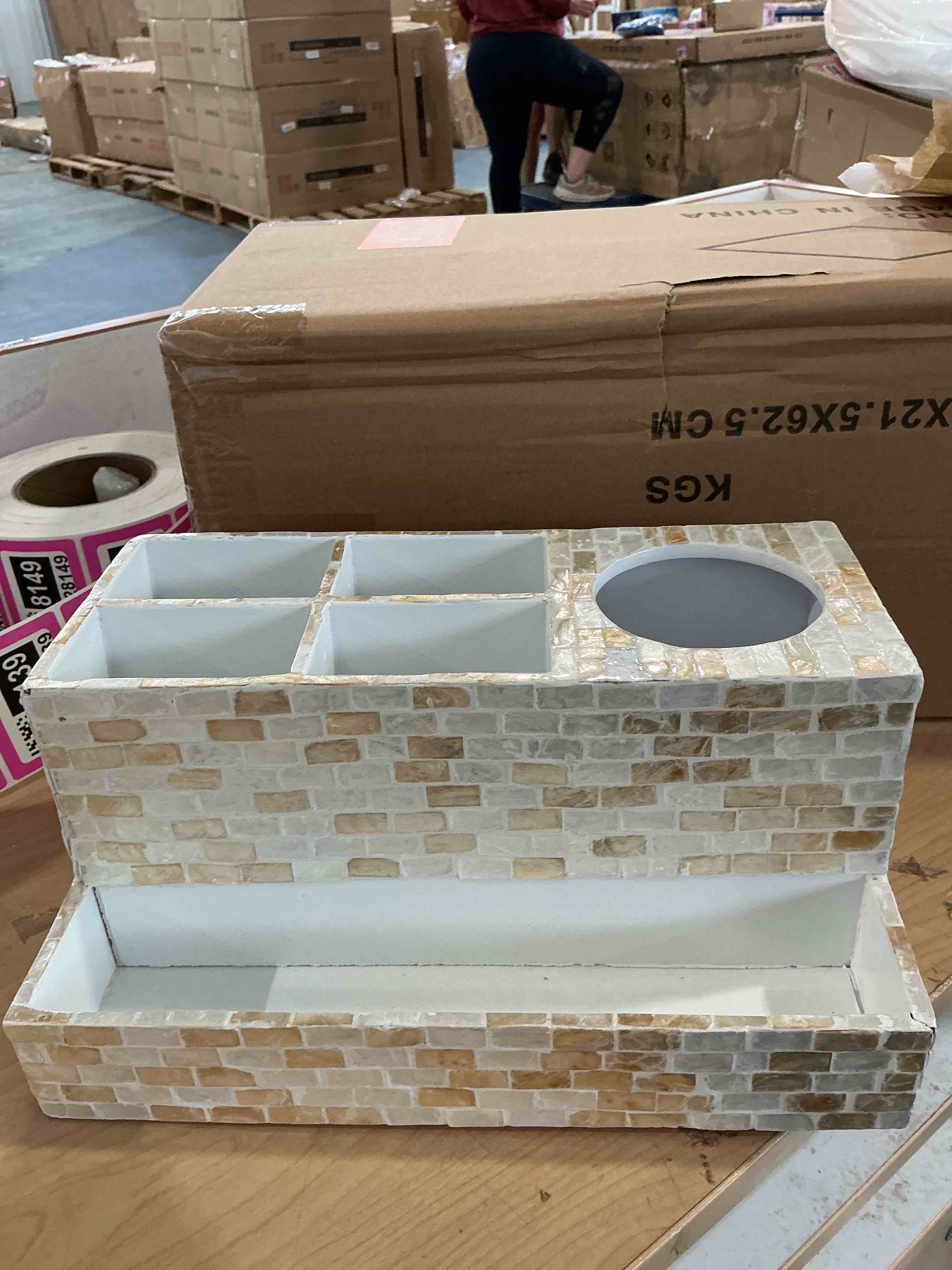 Condition photo showing New/Like New for gfware marble hair tool organizer - bathroom vanity storage for hot tools, hair dryer, curling iron, flat iron & straightener